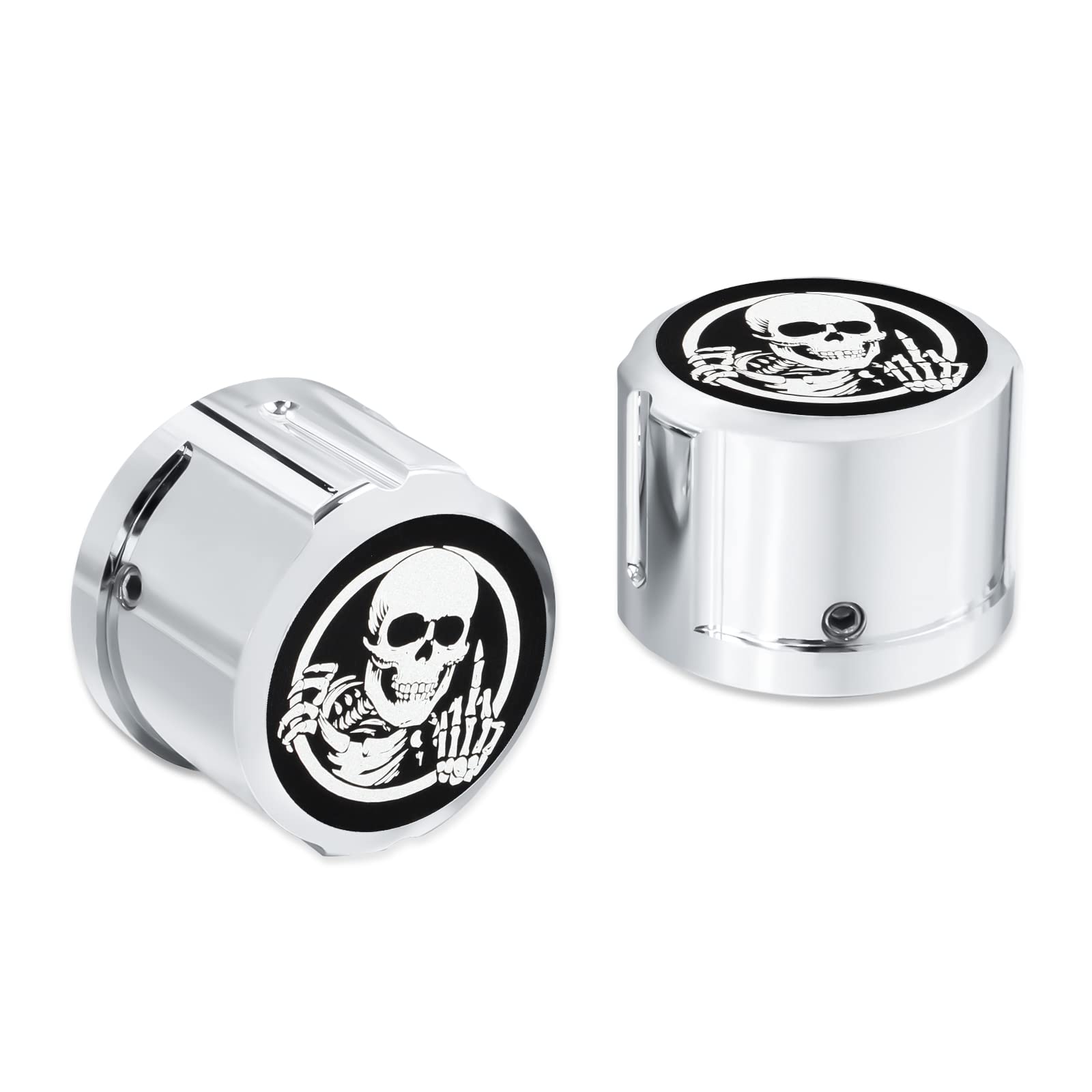 Guaimi Front Axle Nut Covers Caps Compatible With Herley Softail Sportster Dyna Touring Road King Electra Street Glide 2008-2021 - (Skeleton Middle Finger-Chrome)
