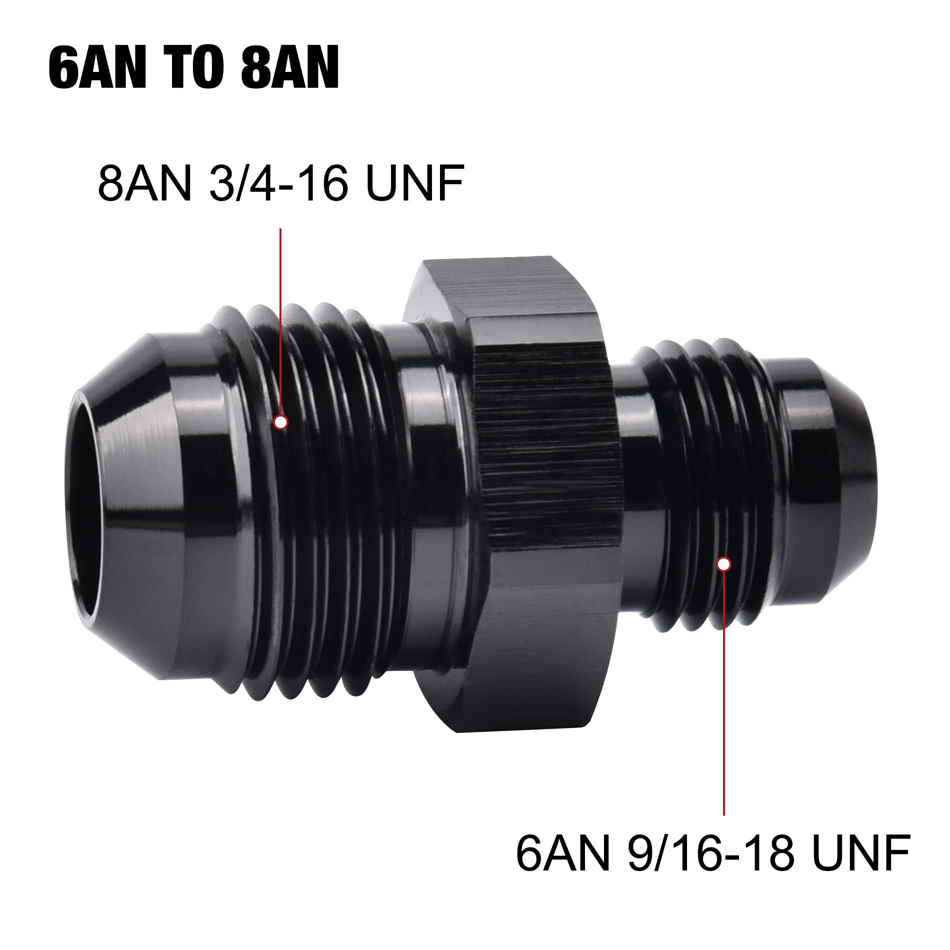 Evil Energy 8An Male To An6 Male Flare Reducer Coupler Union Straight Adapter Fitting Black 2Pcs