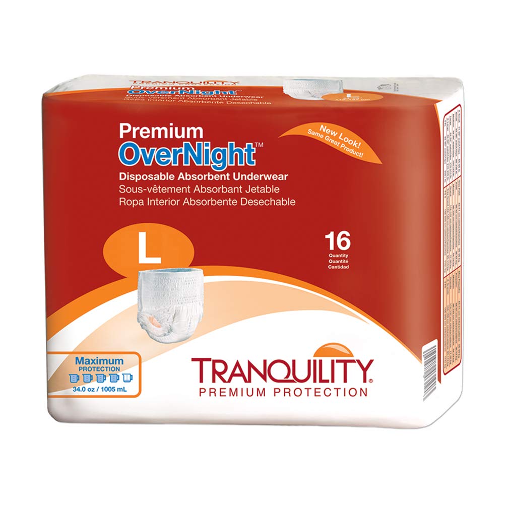 Tranquility Premium Overnight Disposable Absorbent Underwear (DAU) - LG - 16 ct  White-New