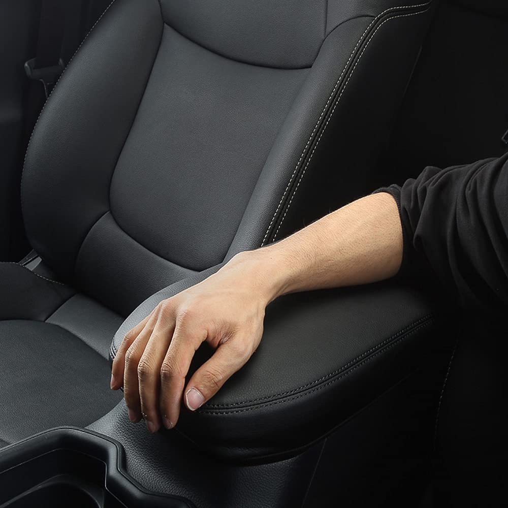 Auprite Center Console Armrest Cover For Toyota Rav4 2019-2023 2024, Auto Armrest Protector Organizer Pad For Rav4 Interior Accessories (Black With Black Stitches)