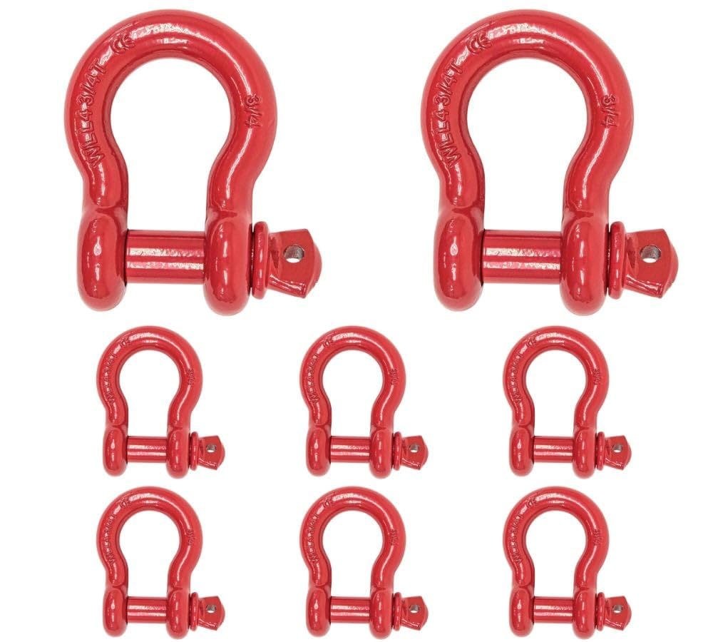 (8 Pack) 3/4 Anchor Shackle Forged Carbon Steel w/ Alloy Screw Pin Load Limit # 4.75 Tons (9,500 lbs) | Double Rust Protection H