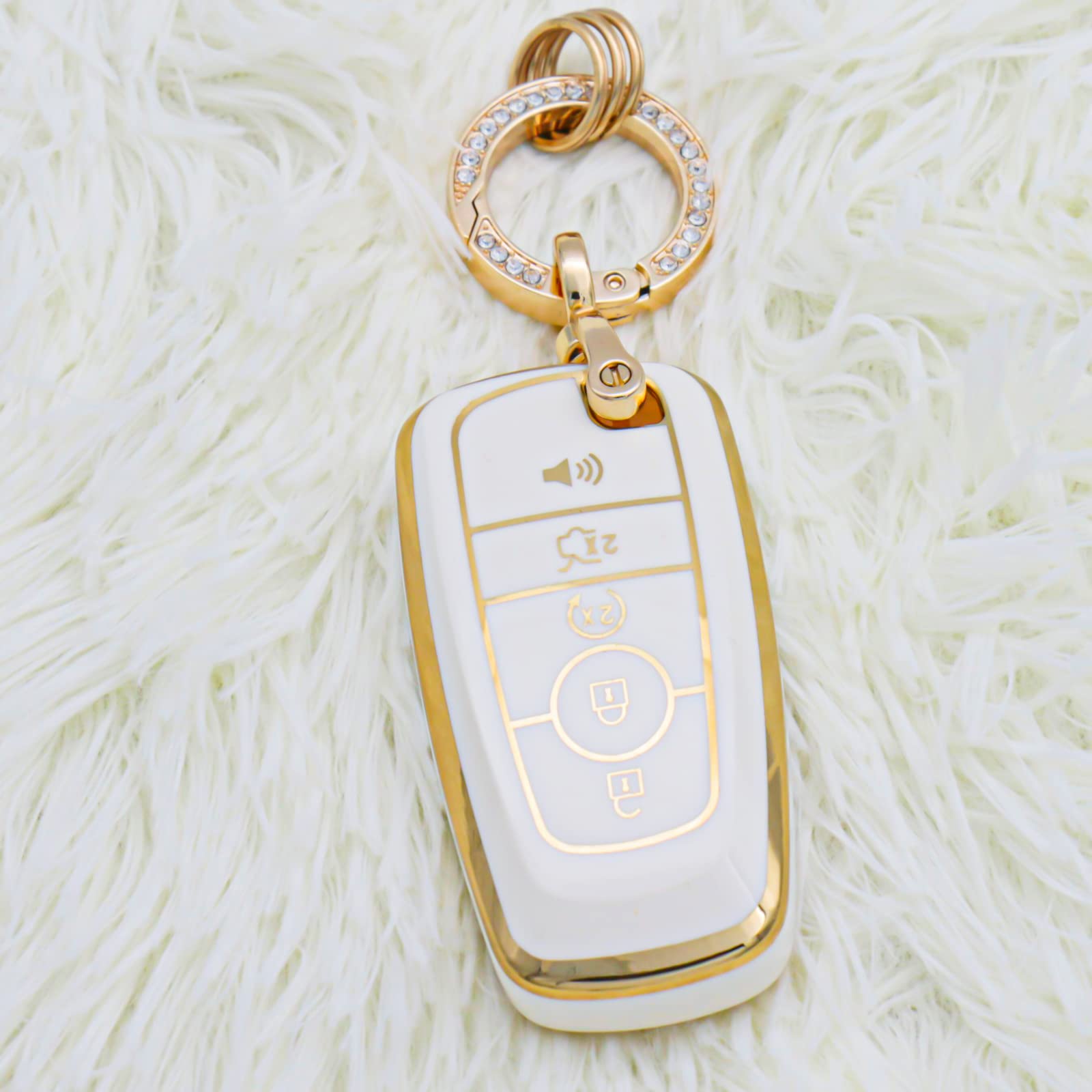 WSAuto Key Fob Cover for Ford - Soft TPU Protection Case, White, Model YSK1802, with Keychain