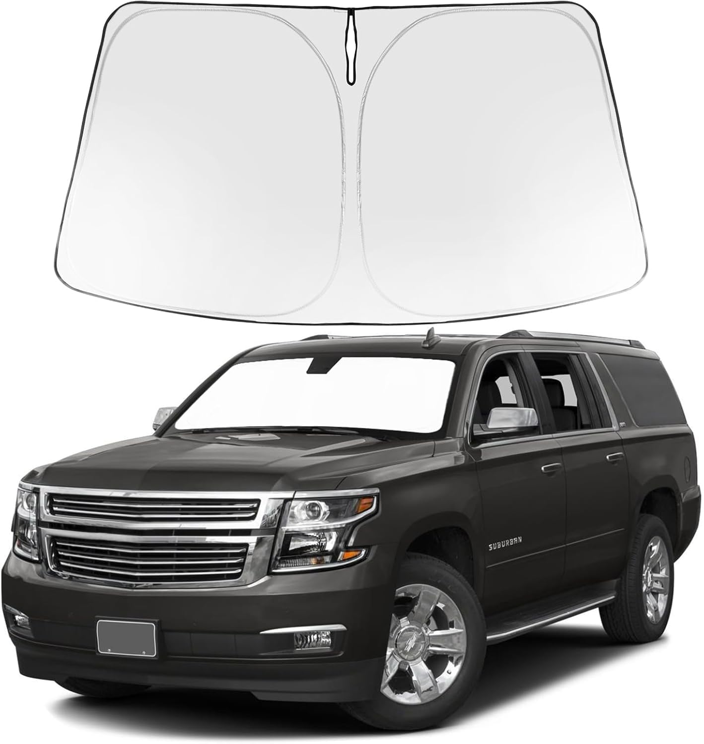 Proadsy 2025 Upgrade Windshield Sun Shade Custom Fit 2015-2020 Chevrolet Suburban Foldable Front Sunshade Protector Sun Visor Bl
