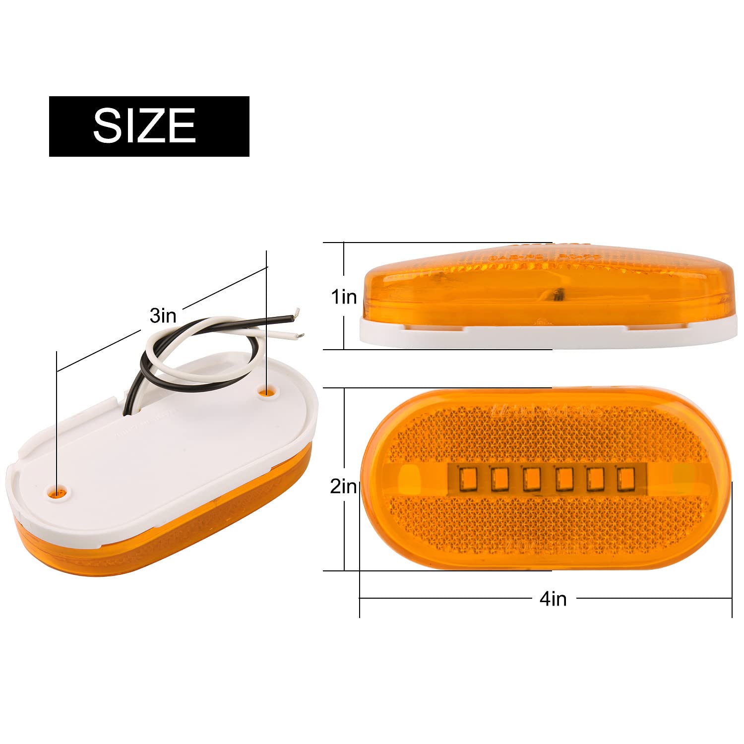 14Pcs 4 Inch Rectangle Led Trailer Marker Lights W/Reflex Lens, 2X4 Led Trailer Clearance Side Marker Lights 6 Led Surface Mount