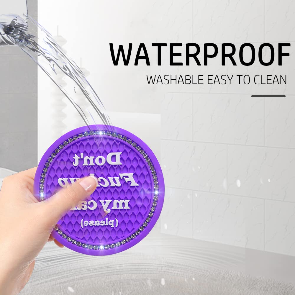 Smeyta Car Cup Coasters 2 Pack - Bling Interior Accessories, Universal Cup Holder Inserts For Suv/Truck (Purple, 2Pc)