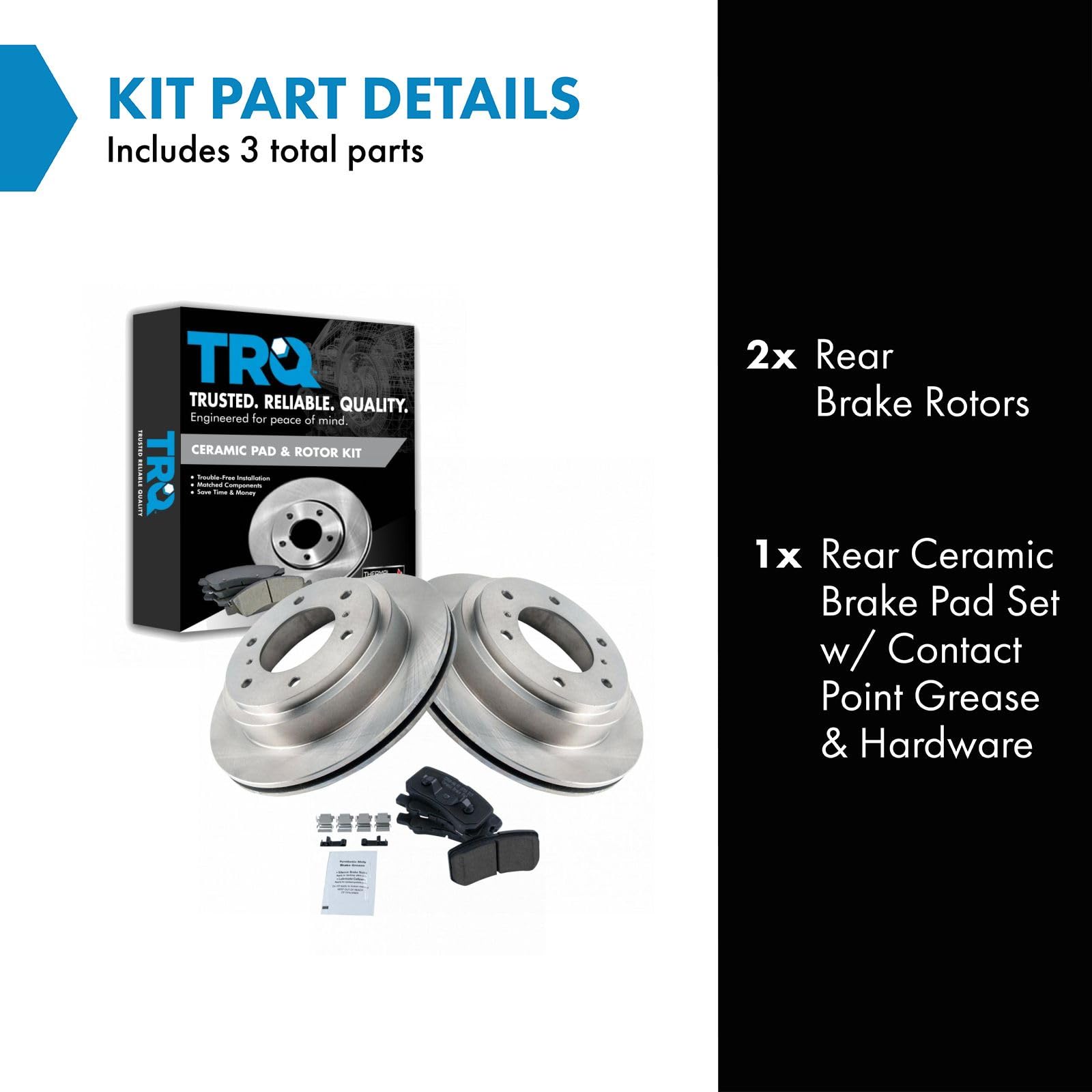 TRQ Rear Brake Pad & Rotor Kit Brake Pads Brake Rotor Ceramic Compatible with 2000-2006 Mitsubishi Montero