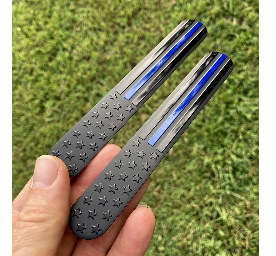 Everhitch Usa American Metal Flag Auto Fender Emblem For Cars Trucks 2-Pack (6X1, Black With Blue Line)