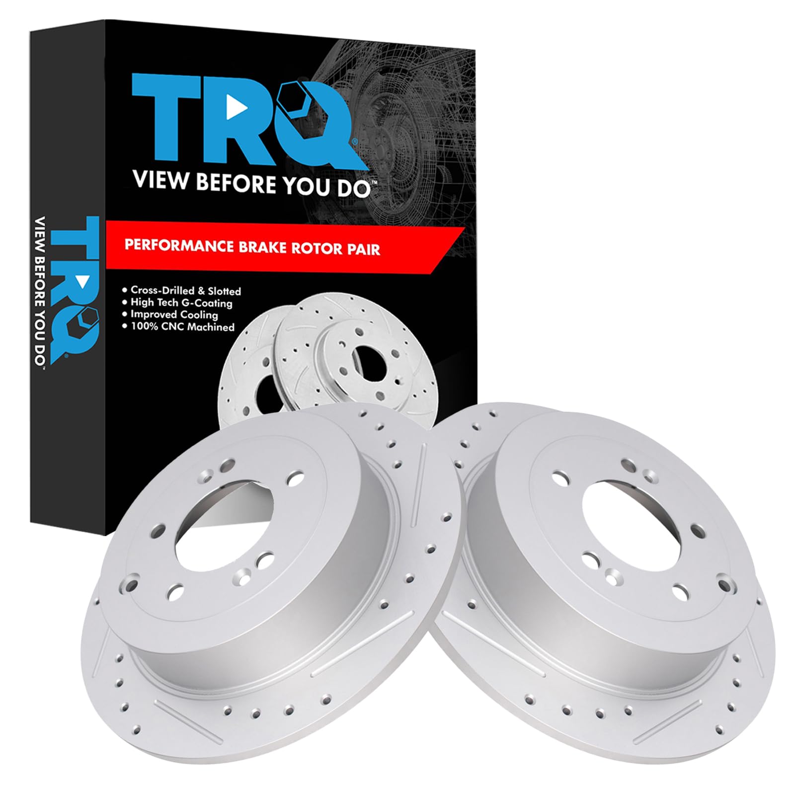 Trq Rear Performance Brake Rotors Set Premium G-Coated Cross Drilled & Slotted Compatible With 2016-2021 Hyundai Tucson 2017-202