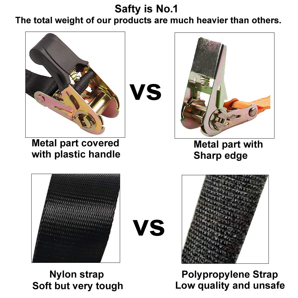 Endless Ratchet Tie Down Straps Heavy Duty Cargo Tie Downs, Durable Nylon Black Strap Down Ratcheting Securing Straps, Track Spring Fittings, Tie-Down Motorcycles, Trailer Loads, Kayak (8Ft - 4Pack)