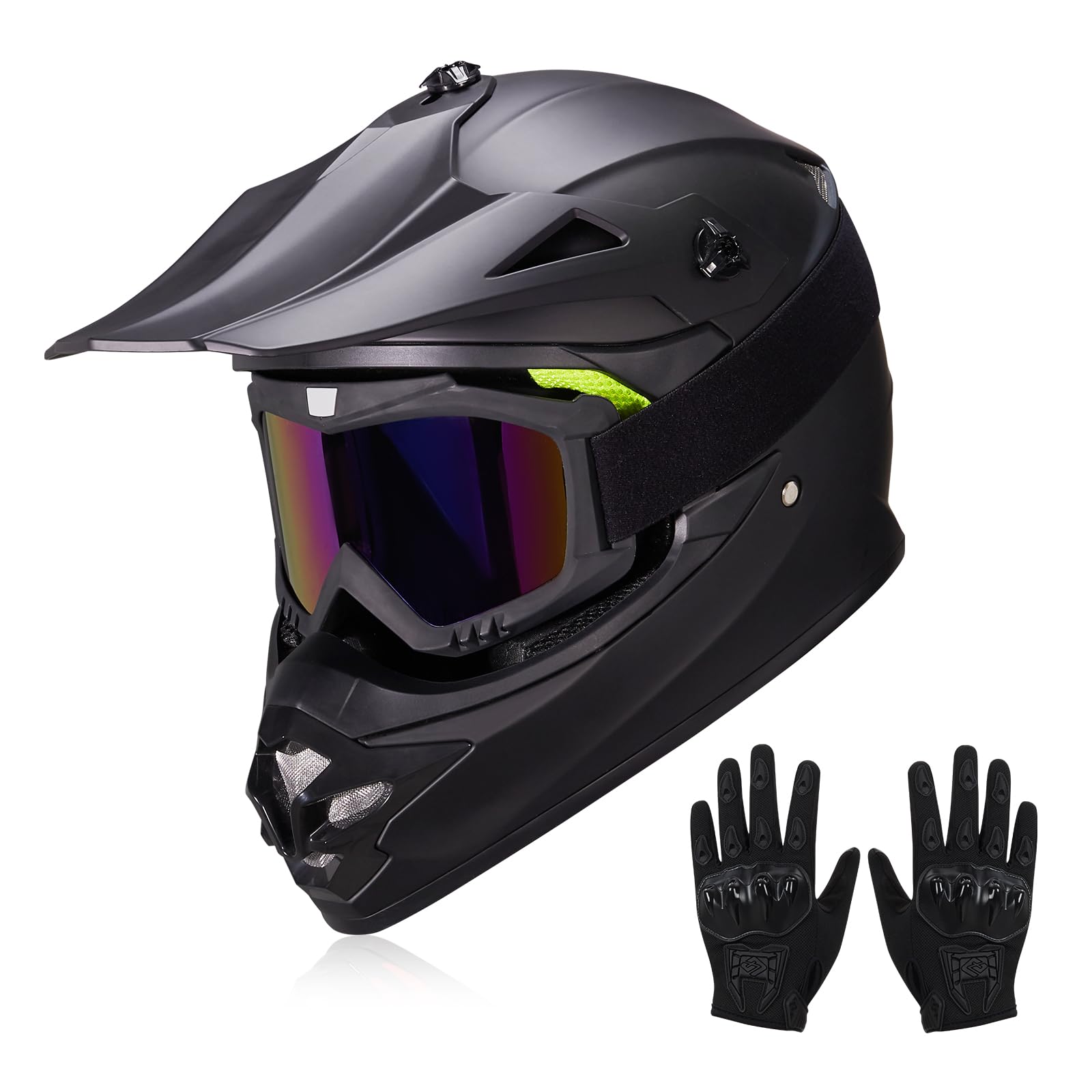 JQF Gear Youth Kids Dirt Bike Helmets Motocross Offroad ATV BMX MX Dirtbike Motorcycle Helmet J-01 with Goggles and Gloves DOT A