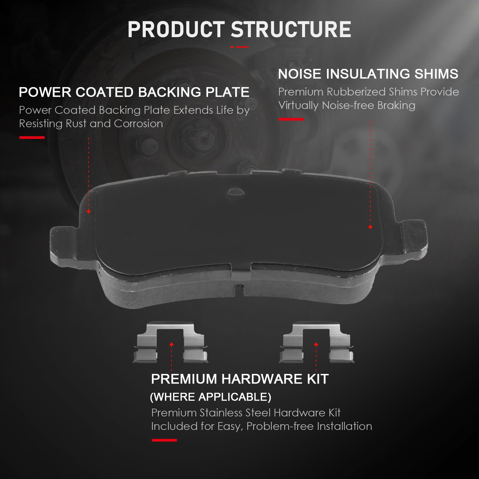 Cciyu D1099 Ceramic Rear Brake Pad Set Fit For 2005-2009 For Land Rover Lr3,2010-2016 For Land Rover Lr4,2006-2008 2010-2012 For