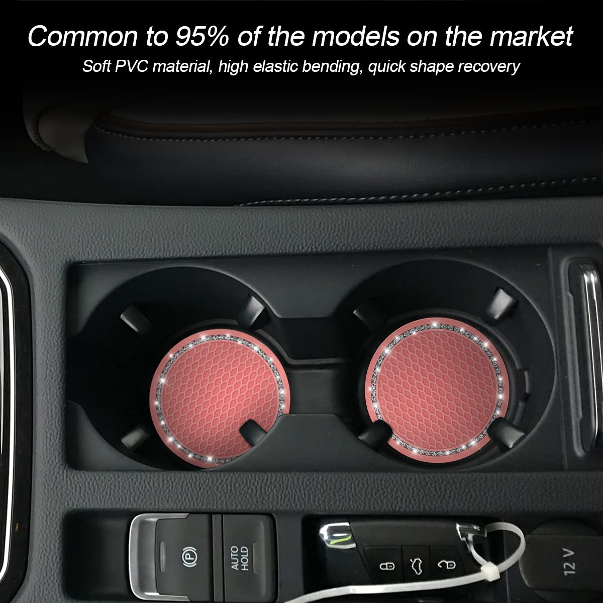 2Pcs Universal Bling Car Cup Coaster,Rhinestone Car Accessories 2.75 Inch Car Cup Holder Insert Mat Pad Set,Suitable For Most Car Interior (Pink3)