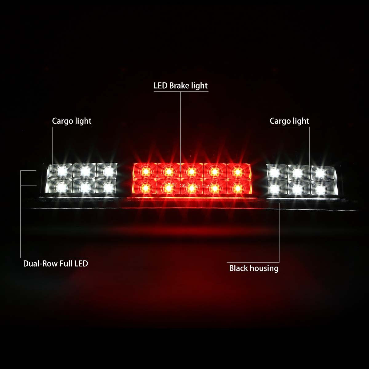 Auto Dynasty Dual Row Led 3Rd Third Tail Brake Light Cargo Lamp Compatible With Ford F150 2004-2008 Lincoln Mark Lt 2006-2008, Black Housing Clear Lens