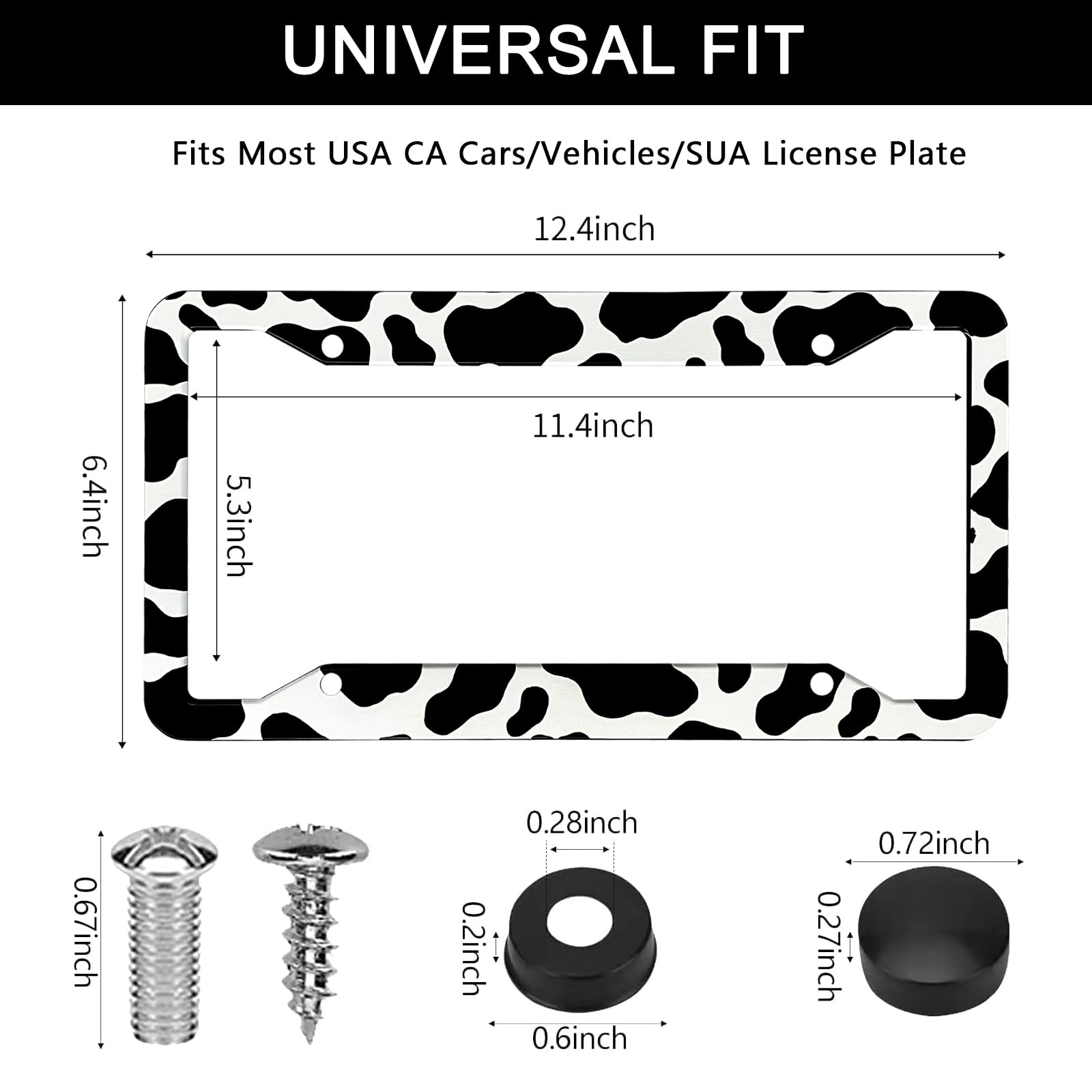 Cow Print License Plate Frame - 2 Pack Cute Animal Cow White Black Spot Tags Frames Holder Covers, Car Decorative Tag Frames for