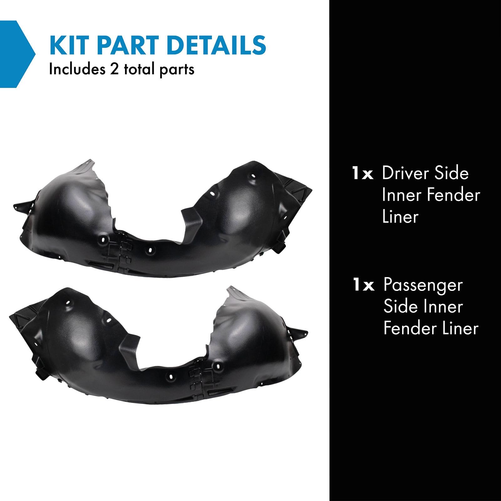 Trq Inner Fender Liner Set Compatible With 2011-2017 Buick Regal Gm1248283 Gm1249283