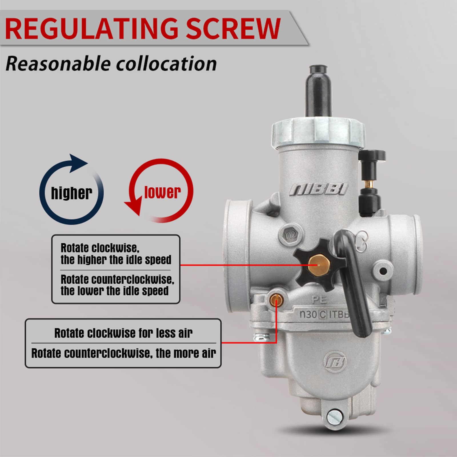 Nibbi Pe30Mm Carburetor,Motorcycle Carburetor With Carb Jets Fit 250Cc—300Cc Motorcycle Engine For Dirt Bike Mini Bike Yamaha Kawasaki Suzuki Apollo Scooter Moped