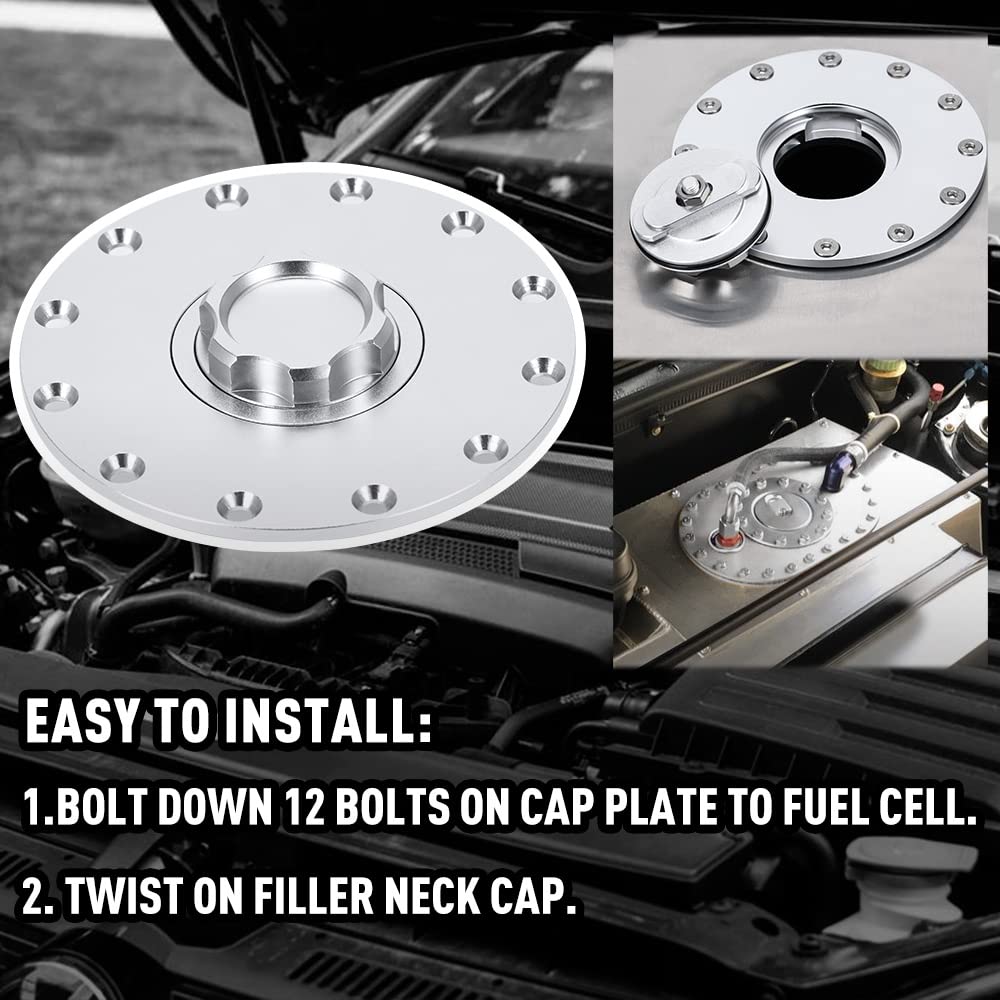 Ptnhz Universal Billet Aluminum Fuel Cell Cap Embedded Auxiliary Oil Tank Cover Flush Mount With 12 Hole Cell Bung And Gasket