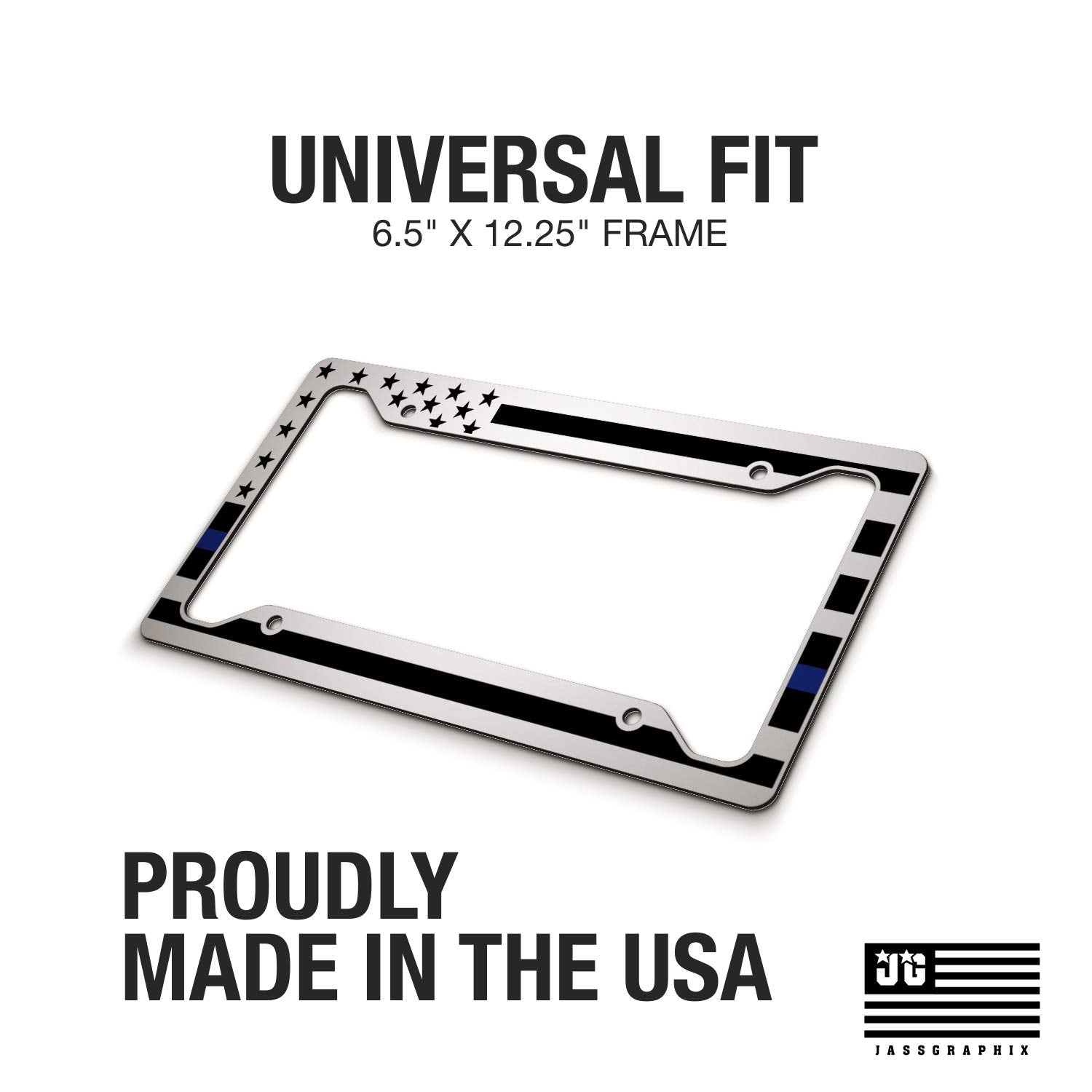 Jass Graphix American Flag License Plate Frame - Thin Blue Line- Car Tag Frame -Blue On White Police