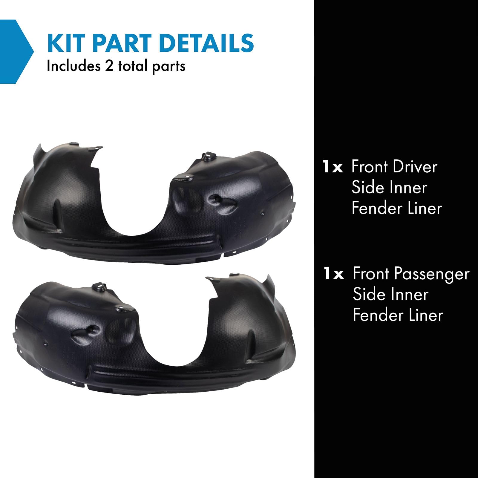 Trq Front Inner Fender Liner Set Compatible With 2008-2011 Ford Focus Fo1248131 Fo1249131