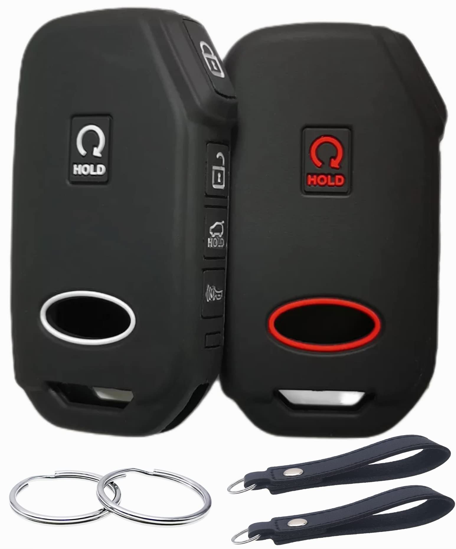 Reprotecting Silicone Rubber Key Fob Cover Compatible With 2022 2023 Kia Cadenza Forte Forte5 K5 Niro Rio Seltos Sorento Soul Sportage Stinger Telluride (Black With Red Black With White)