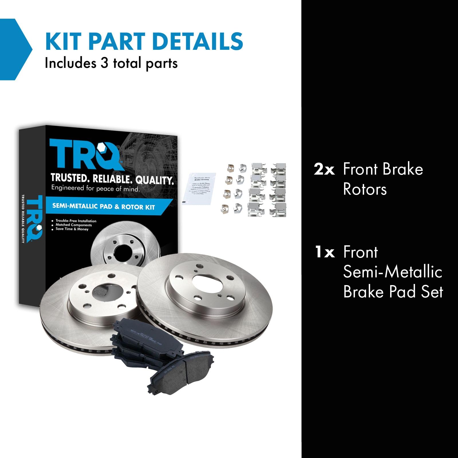 Trq Front Brake Pad & Rotor Kit Brake Pads Brake Rotor Semi-Metallic Compatible With 2010-2012 Lexus Hs250H 2008-2015 Scion Xb 2