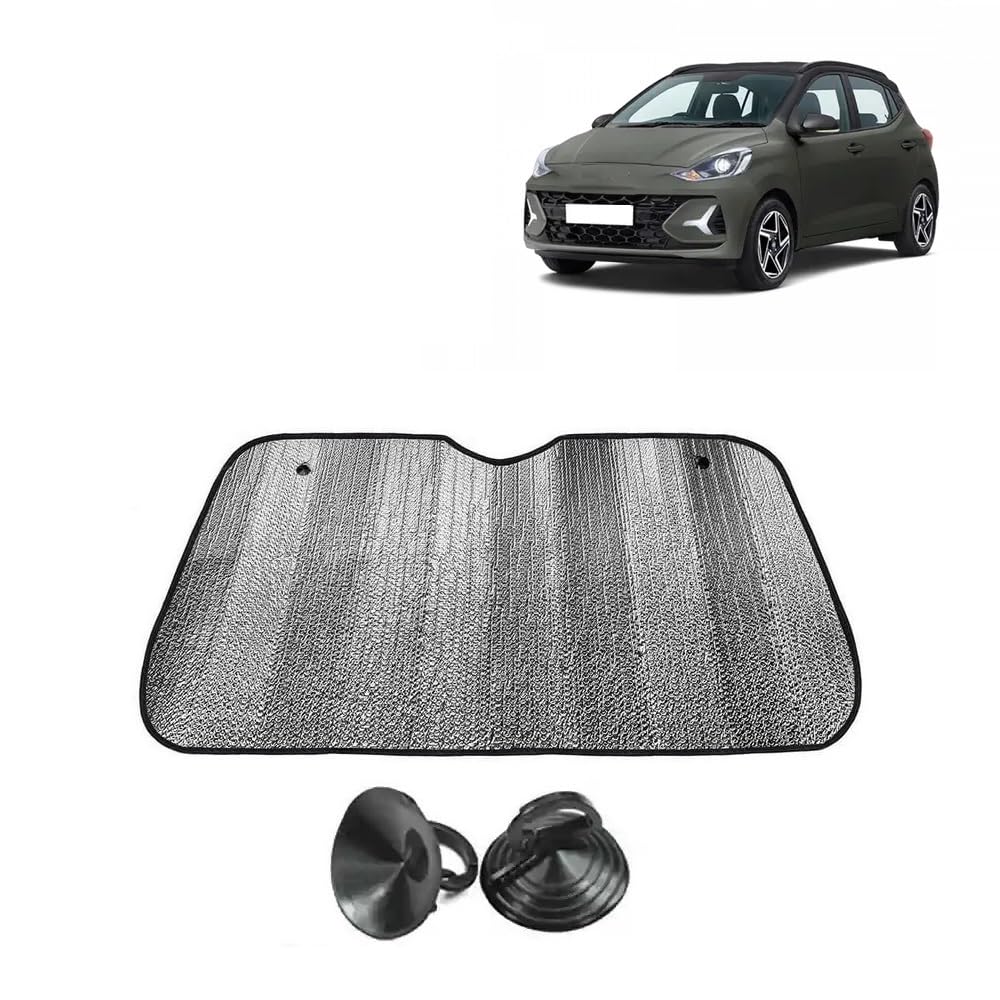 Car Windshield Sun Shade UV Rays Protector Silver Sunshade Solar Reflective Suitable for H y u n d a i I10 Grand Nios