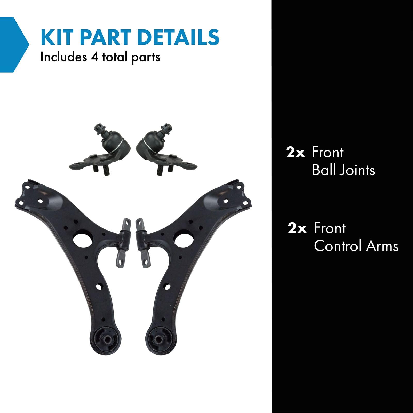 TRQ Control Arm and Ball Joint Set, 4 Piece, Alloy Steel, Compatible with 2011-2020 Toyota Sienna, Black, Model PSA87969