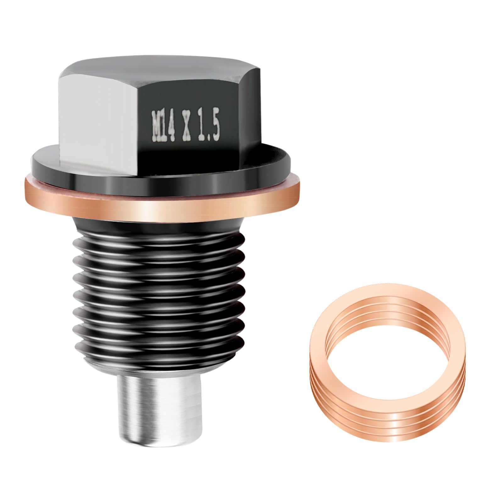 M14*1.5 Magnetic Oil Drain Plug with 5PCS Oil Plug Gasket,Aluminium Oil Pan Drain Plug for Adsorbing Iron Filings,Oil Pan Bolt C