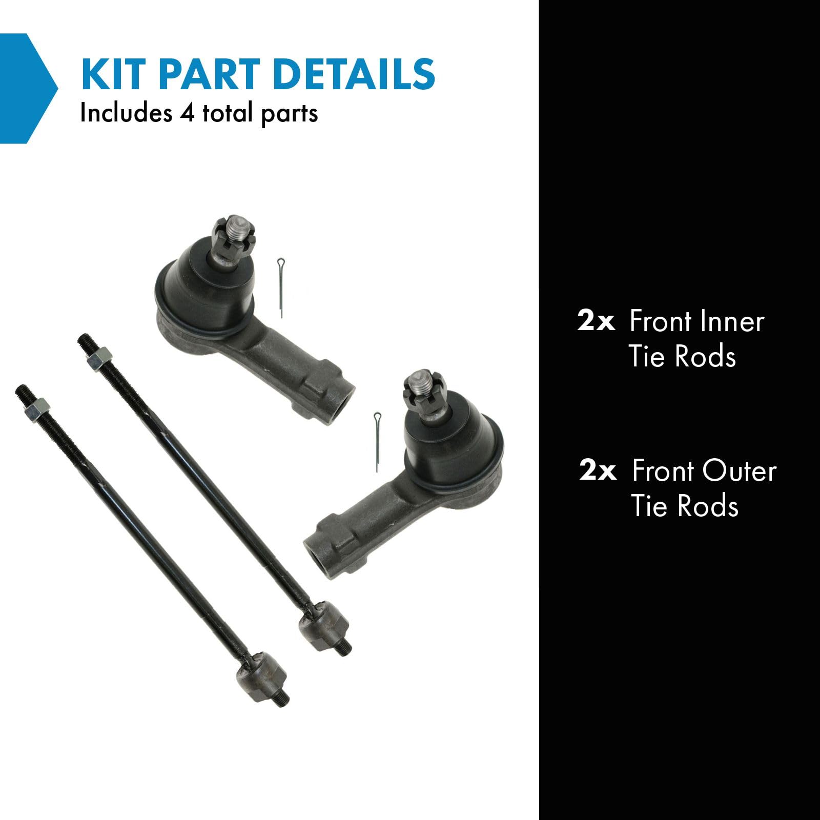 Trq Front Inner And Outer Tie Rod Set Compatible With 2006-2007 Ford Focus