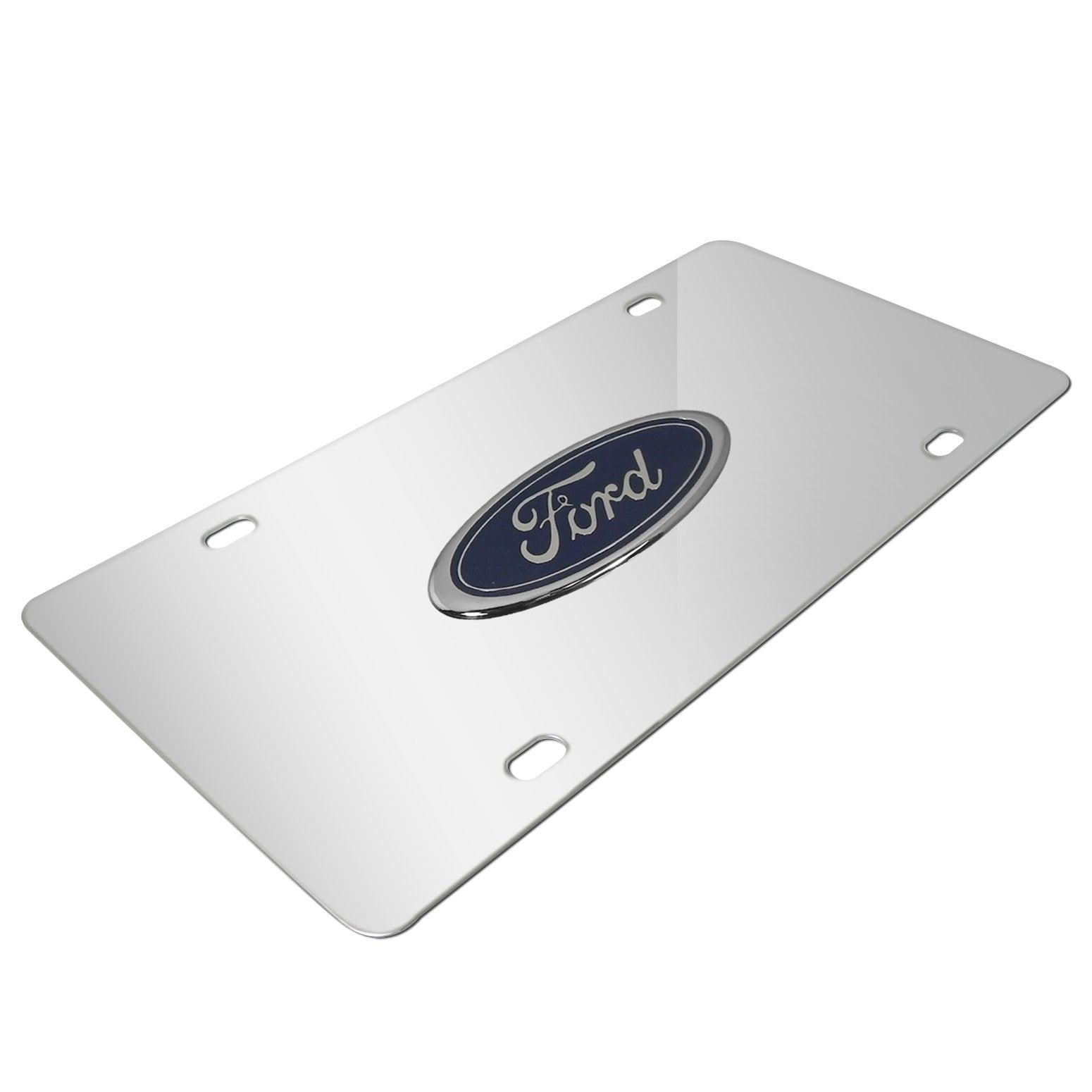 Ford Blue Logo On Chrome Steel License Plate