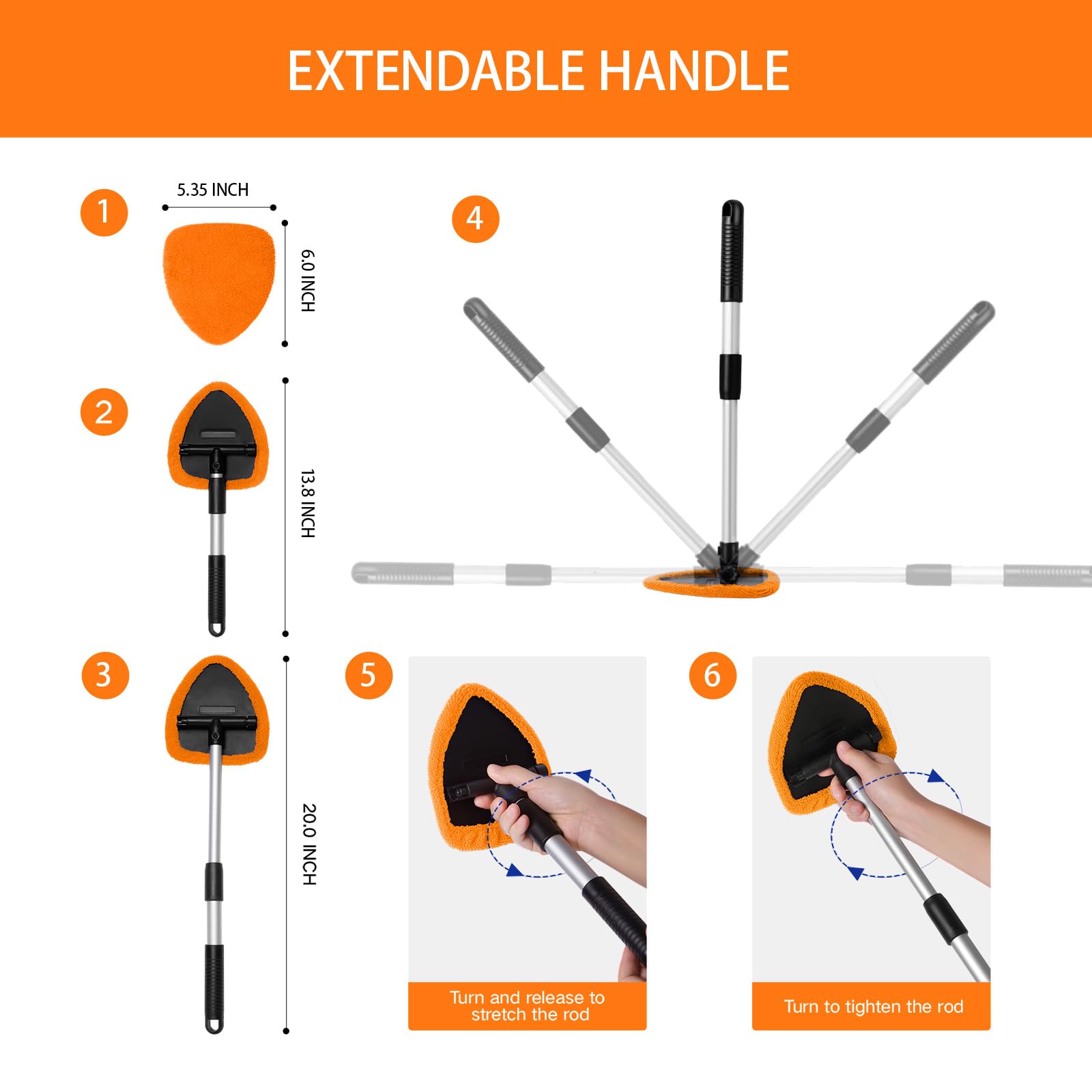 Qydipclin 11pcs Windshield Cleaner Tool, Car Window Cleaning Wash Kit with 6 Reusable Microfiber Pads 2 Spray Bottles and Extend