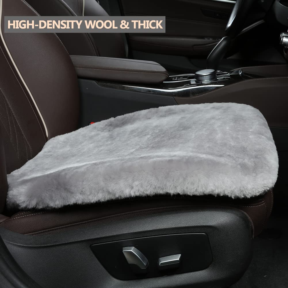 Llb Genuine Sheepskin Car Seat Cushion, Comfort Auto Seat Pad, Warm Real Wool Car Mat With Non-Slip Backing Universal Fit, 19.2 X 19.2 Inches (Grey, 2 Front Seat Cushions & Bench Seat Cushion-3 Pcs)