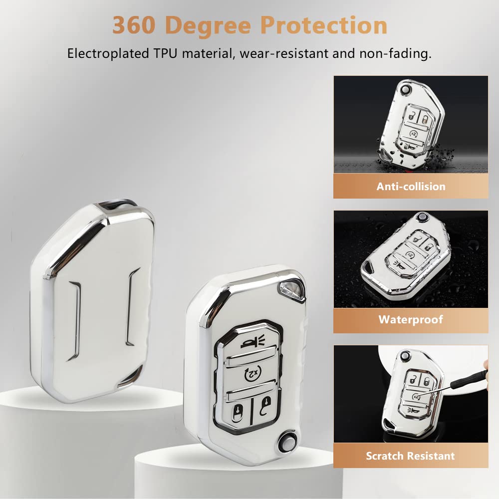 Pifoog Tpu Key Fob Cover For Jeep Wrangler Jl Jlu Gladiator Jt 2018-2022 Accessories Cute 4 Button Car Keys Shell Case Glitter K