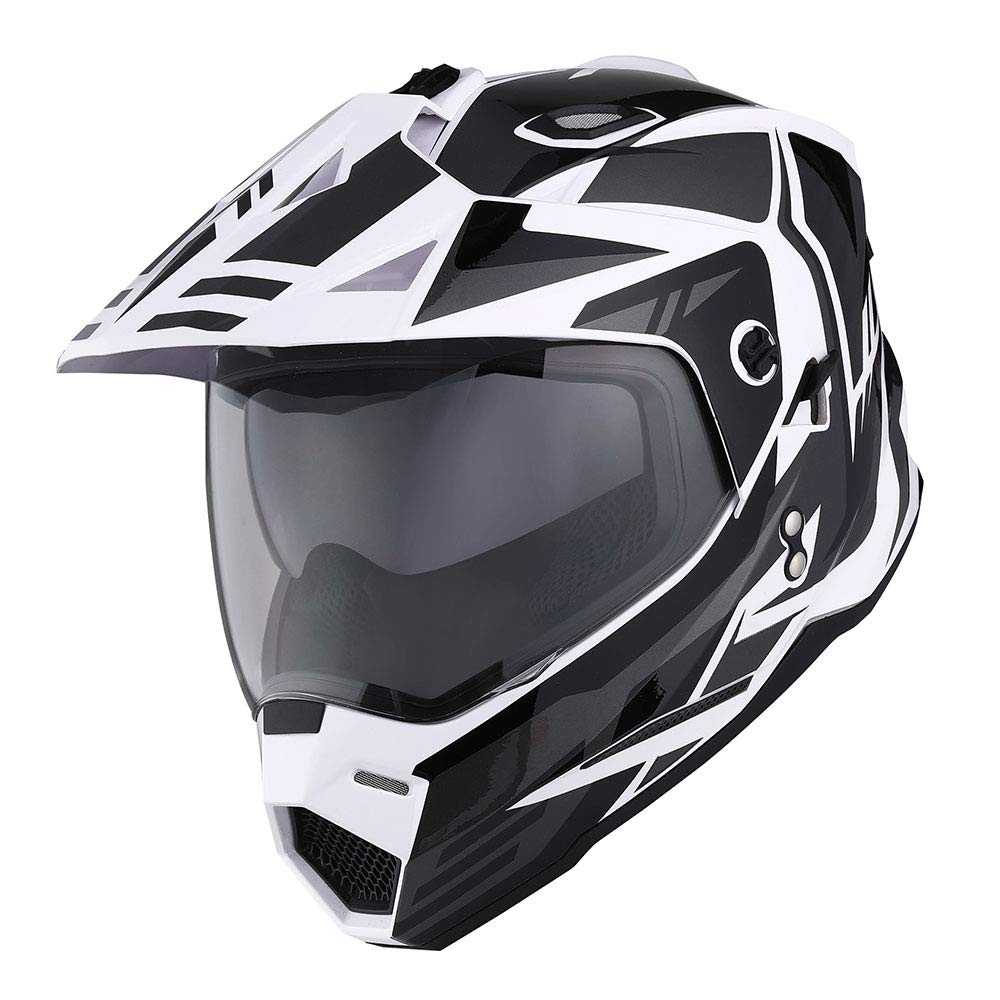 1Storm Dual Sport Motorcycle Motocross Off Road Full Face Helmet Dual Visor Storm Force Black, Size Medium