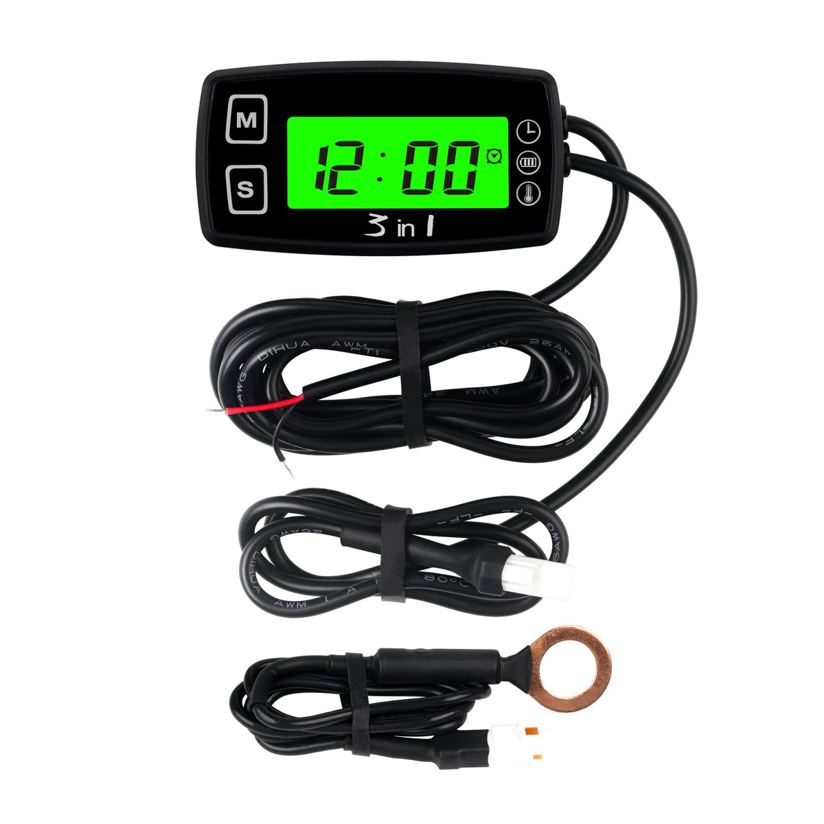Runleader Digital Engine Temperature Gauge Volt Meter,Programmable Alert Reminder,Clock Display,Backlight Mode Selection For Gen