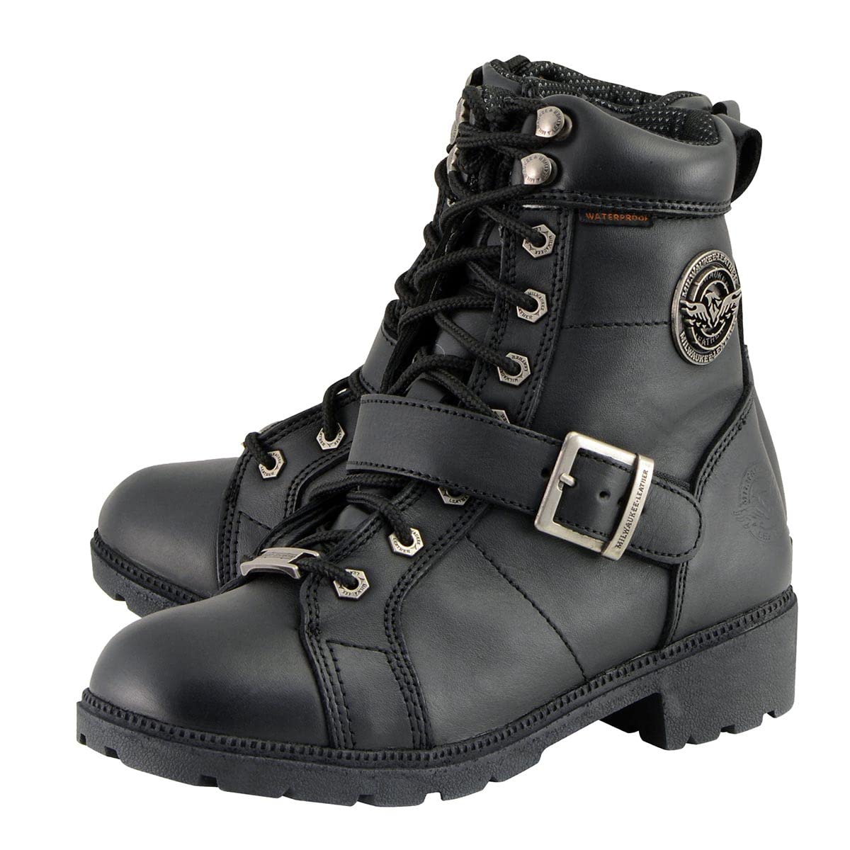 Milwaukee Leather MBL9326WP Women's Premium Black Leather Lace-Up Waterproof Motorcyle Rider Boots - 10