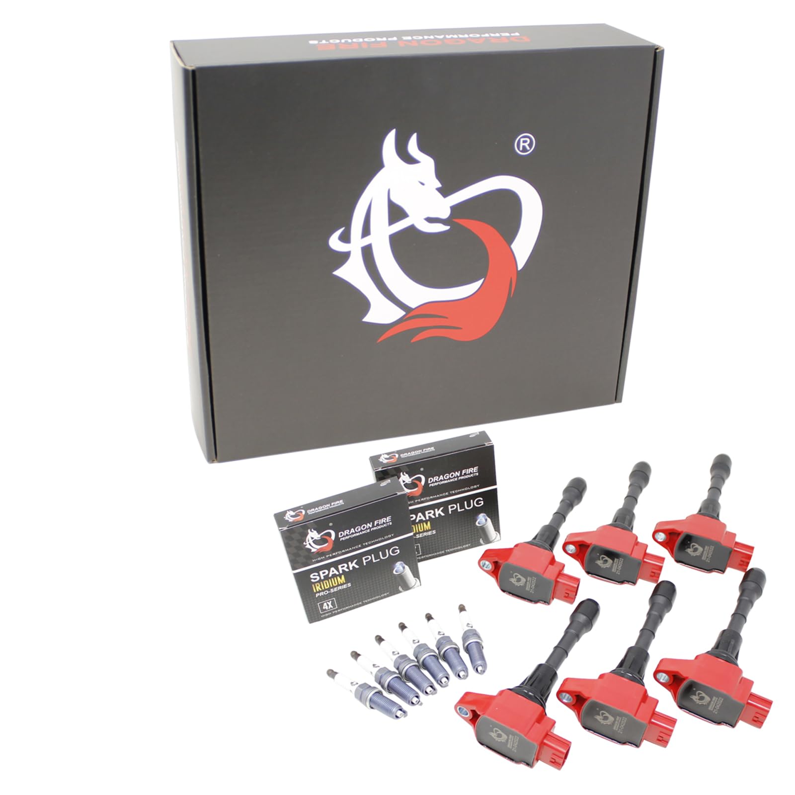 Dragon Fire Performance Power Pack Kit 6Pcs Ignition Coils & Iridium Spark Plugs Compatible With Nissan Pathfinder Murano 350Z Altima Maxima Infiniti G25 Ex35 Fx35 Q50 M35 Q70 Qx60 3.5L V6 2007-2020
