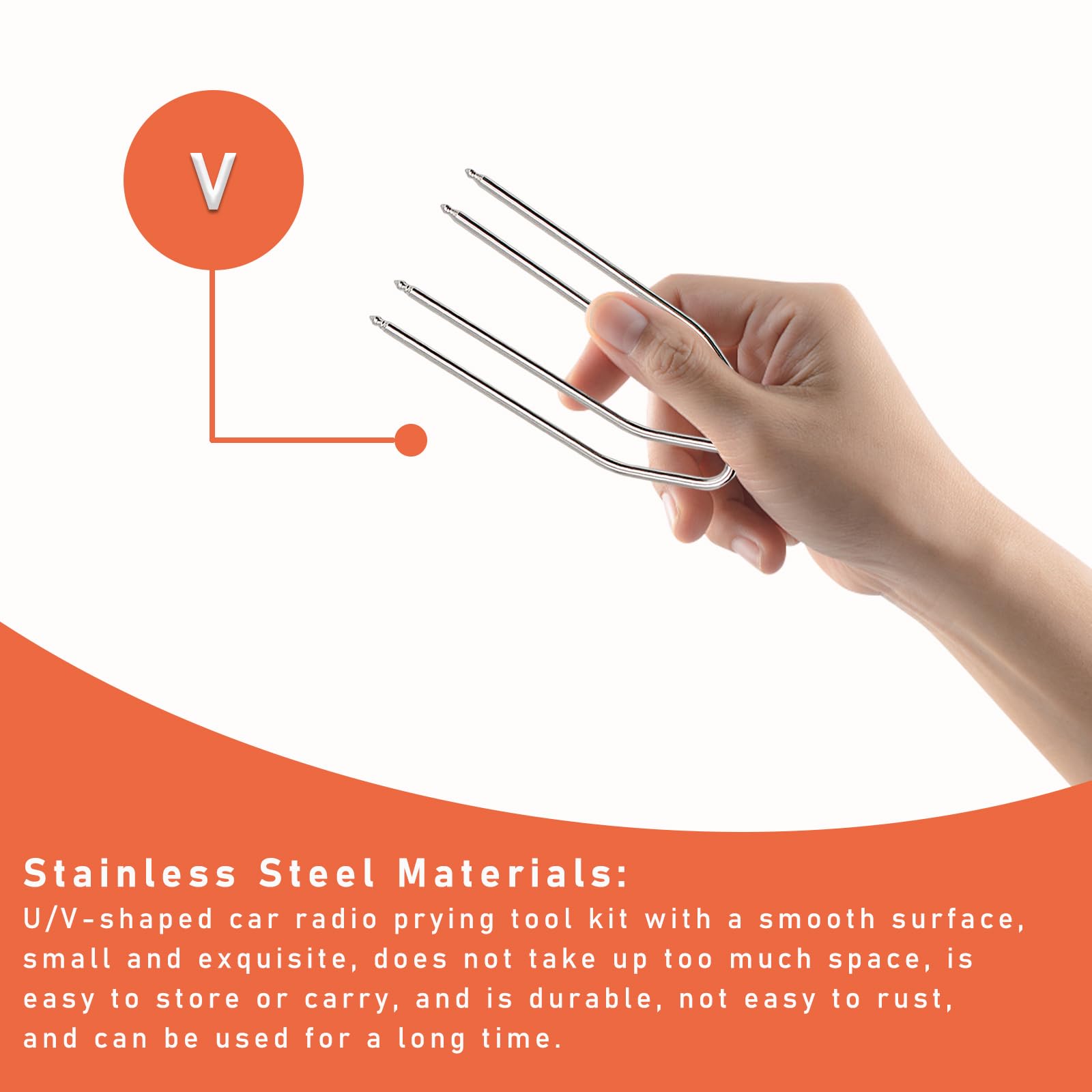 Dickno 2 Pcs Car Radio Removal Pry Tool, V-Shaped Stainless Steel Auto Stereo Release Tool Kit, Universal Radio Remover For Disa