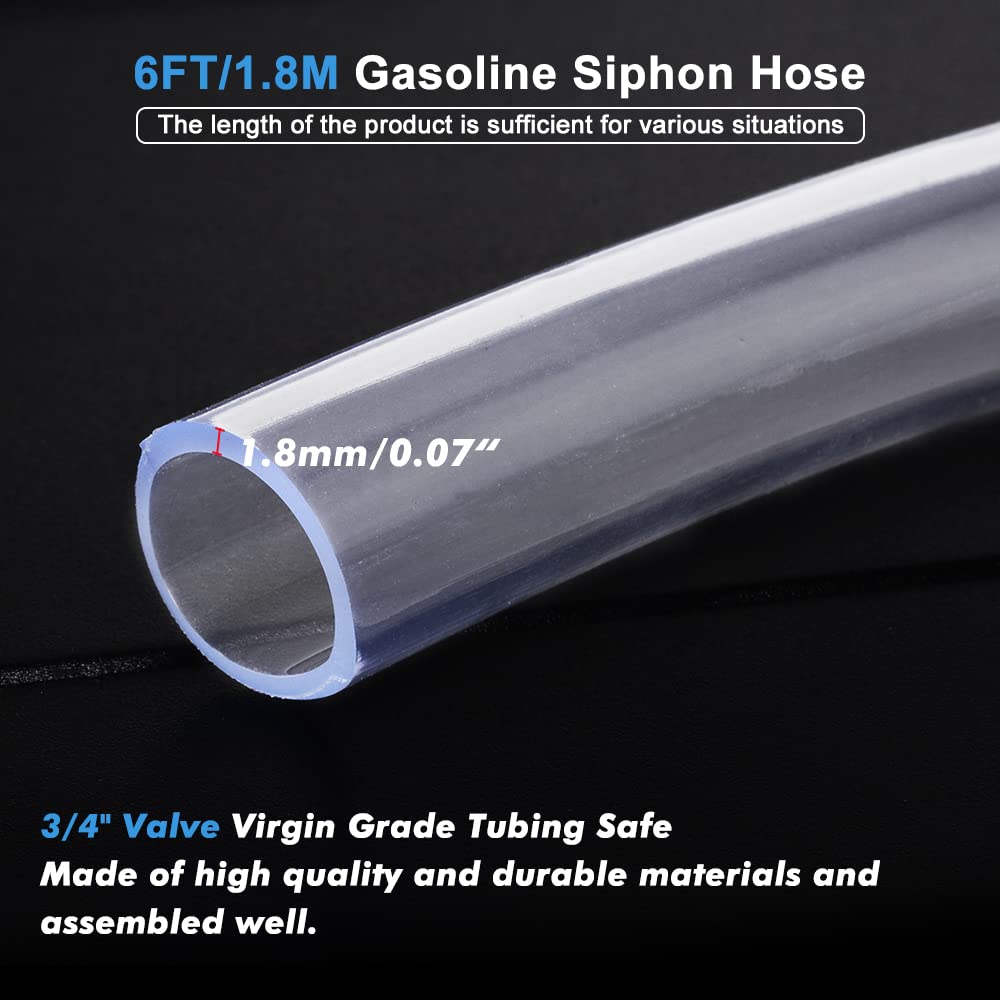 A Abigail Gas Siphon Hose Pump Shaker Siphon For Gasoline Fuel Water Transfer Safe Multi-Purpose Self Priming Pump 6 Foot High Grade Hose 3/4 Valve
