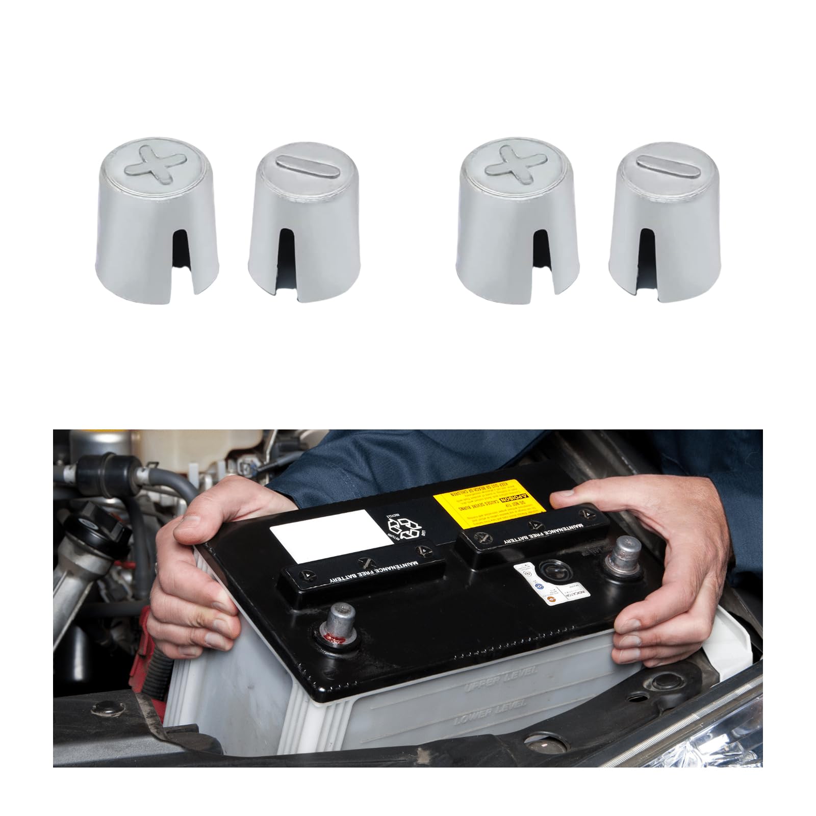 Ziciner 2 Pairs Battery Post Shims, Lead Alloy Car Battery Post Adapter For Positive Or Negative Post, Automotive Battery Post Shims Anode Cathode Sleeves For Car Truck Boat