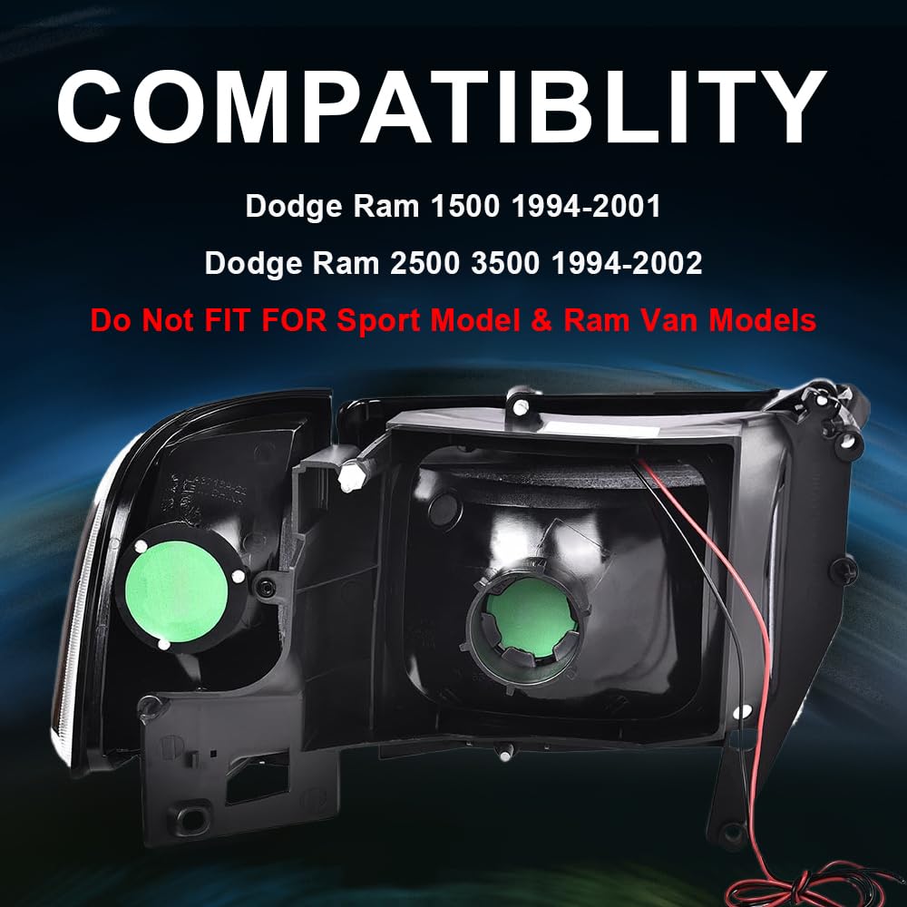 G-Plus Led Drl Headlights Lamps,Fit For 1994-2001 Dodge Ram 1500/1994-2002 Ram 2500 3500(Not Fit For Sport Model & Ram Van Model