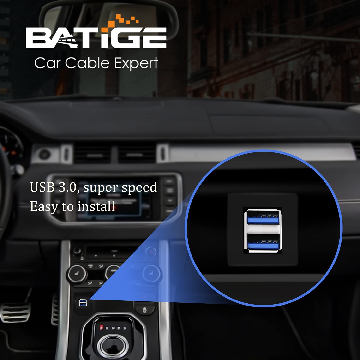 Batige Dual Ports Square Usb 3.0 Panel Flush Mount Extension Cable With Buckle For Car Truck Boat Motorcycle Dashboard-3Ft