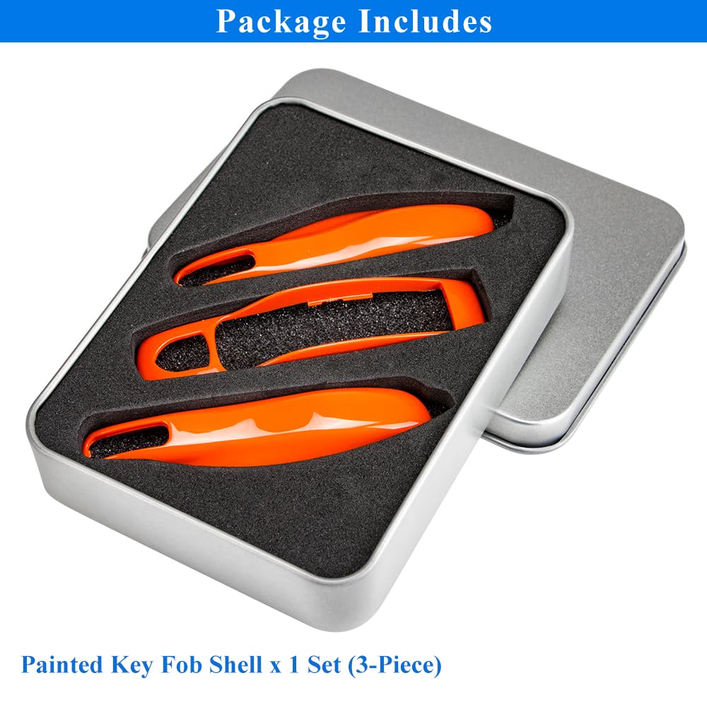 Aerobon 3-Piece Painted Key Cover Key Fob Shell Compatible With Porsche Key Shell Replacement (Mk1, Orange)