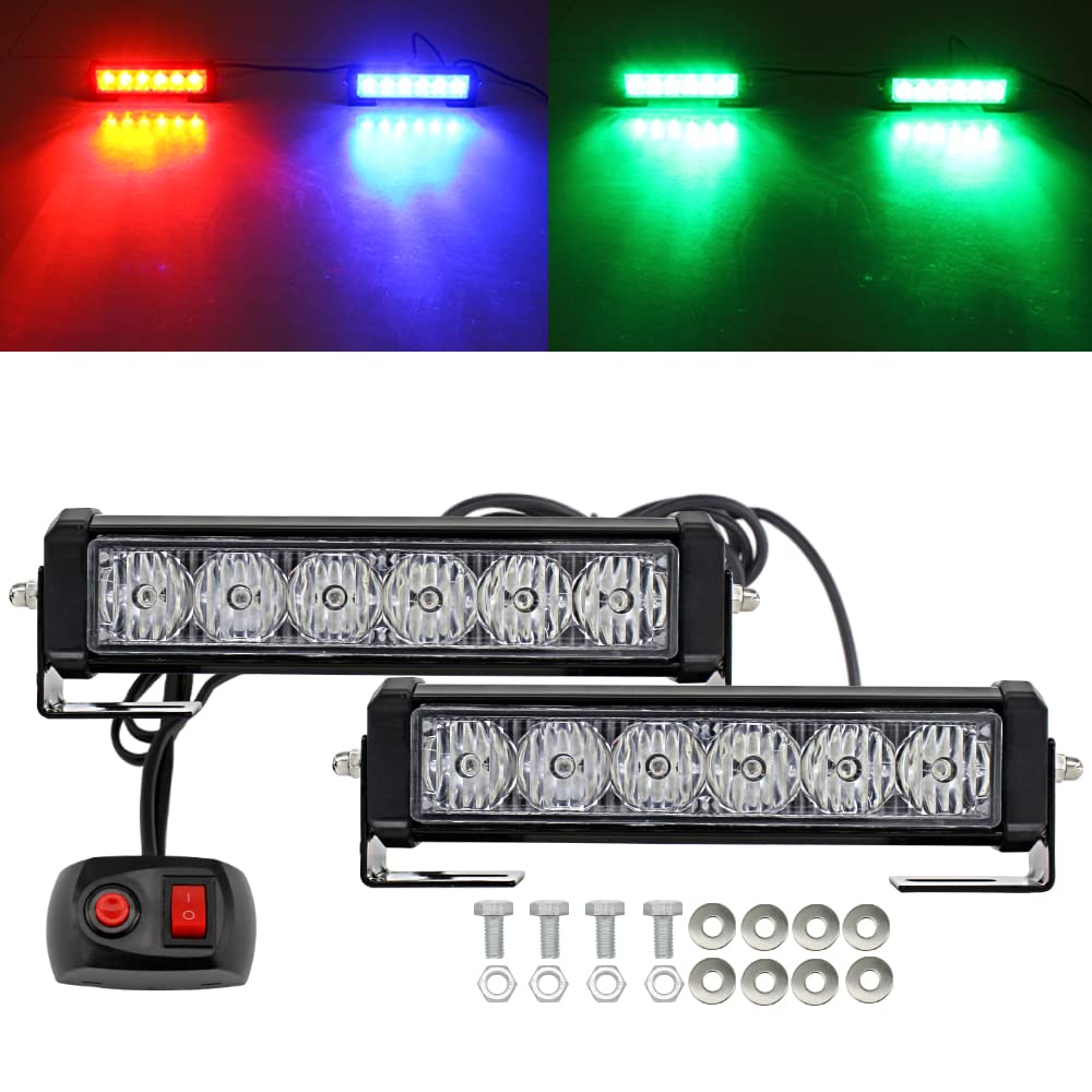Led Emergency Strobe Lights Bar 2Pcs Red Blue Change Green Double Color Warning Police Grille Lights Bar Surface Mount Fit For M