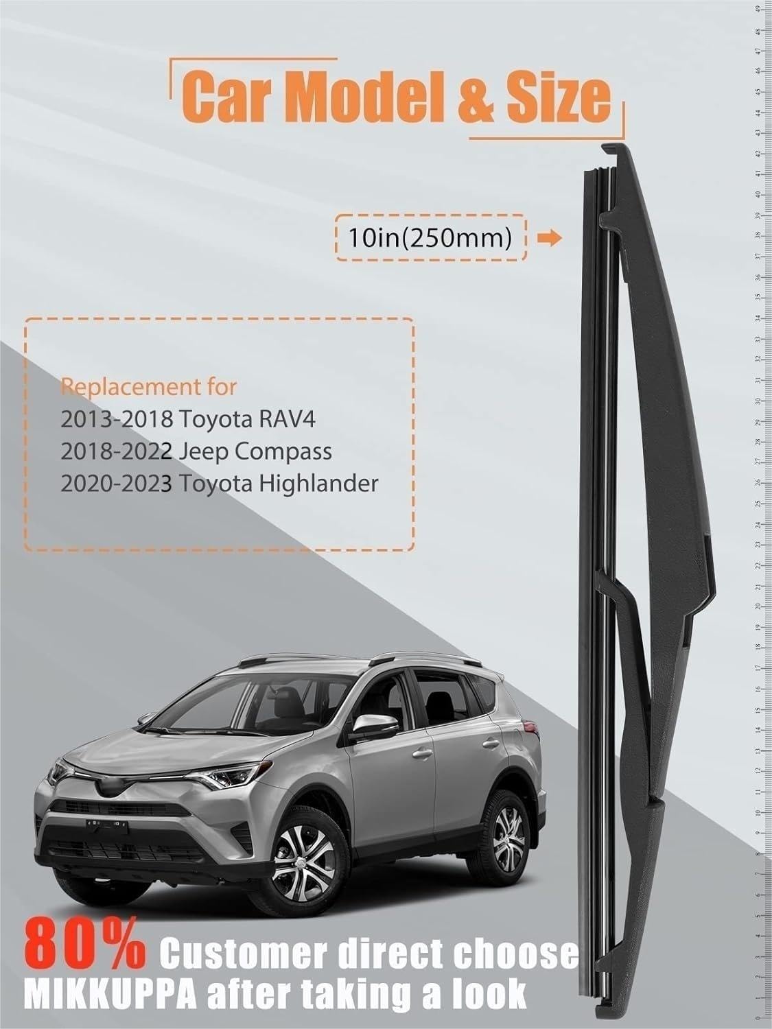 Mikkuppa Rear Windshield Wiper Blade Replacement For Toyota Rav4 2013-2018, Highlander 2020-2022, Jeep Compass 2018-2021 - Back Wiper Blade Oem Factory Accessories Replacement 85242-42040, 10 Inches