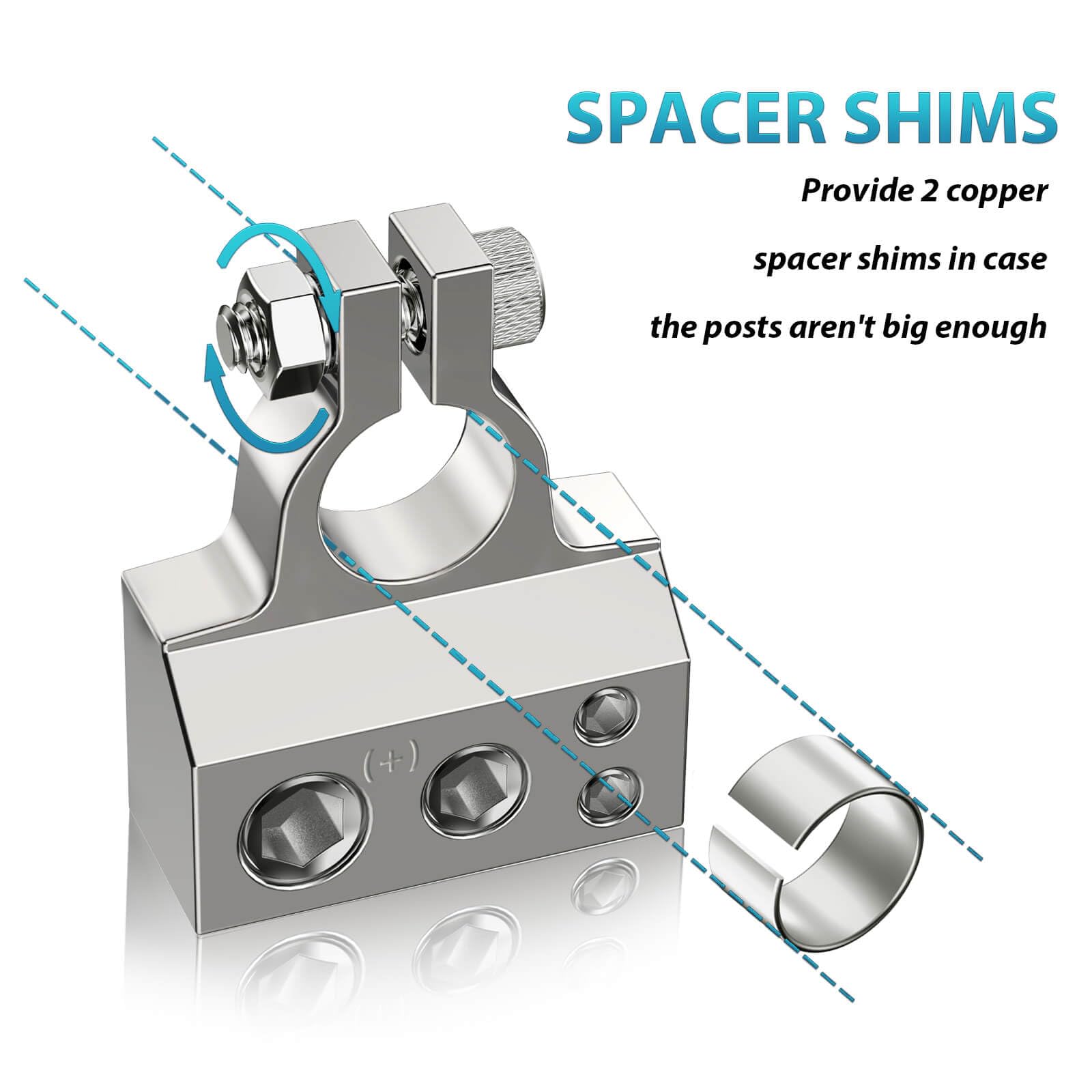 Corotc Battery Terminals, 0/4/8/10 Gauge Awg Positive Negative Battery Terminal Connectors, With 2 Clear Covers And Shims,Auto C