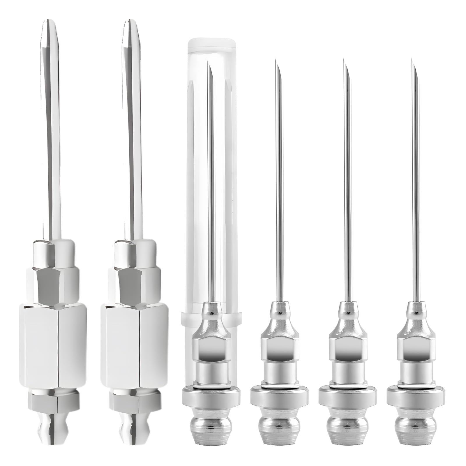 ATIVERE 6PCS Grease Gun Tips, Contain 4PCS 1/8 Inch NPT Threads 18G Grease Gun Needle Tips and 2PCS Narrow Grease Needle Dispens