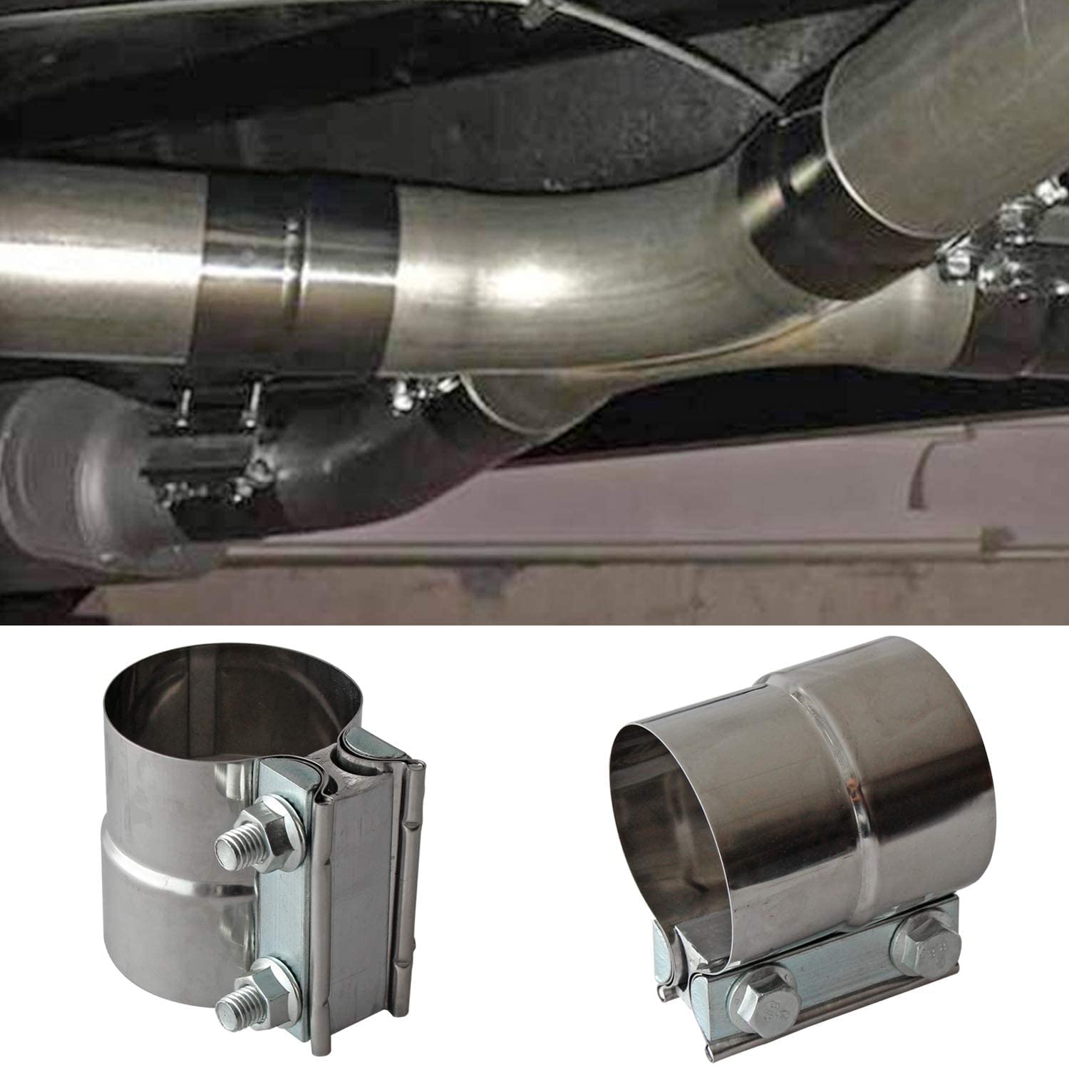 Exhaust Clamps Band Clamp 2.5'' Lap Joint - Stainless Steel Lap Joint With 1 Block 4Pcs For 2.5'' Od To 2.5'' Id Exhaust Pipe, M