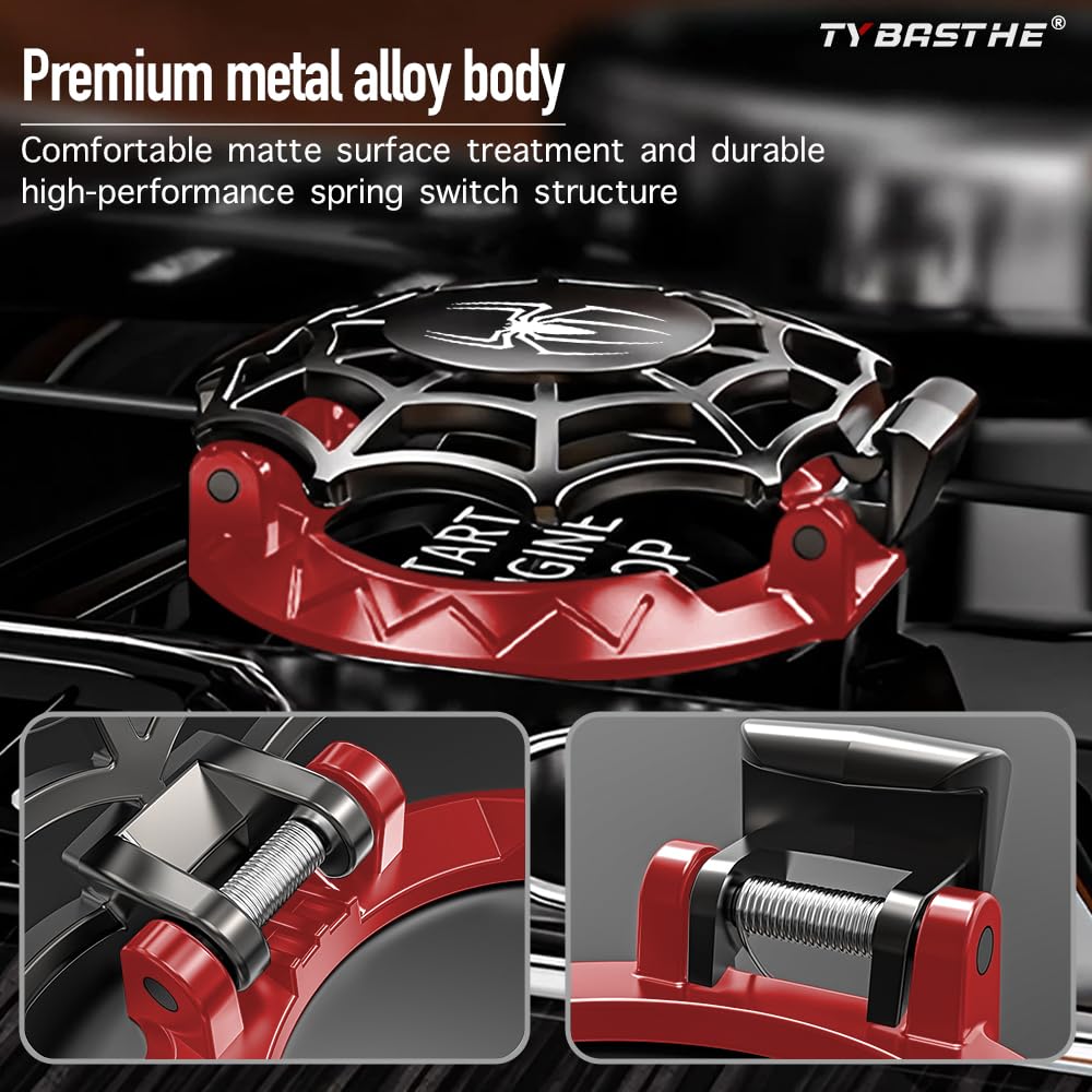 Tybasthe Spiderman Push Start Button Cover - Metal Engine Start Stop Protector, Black & Red