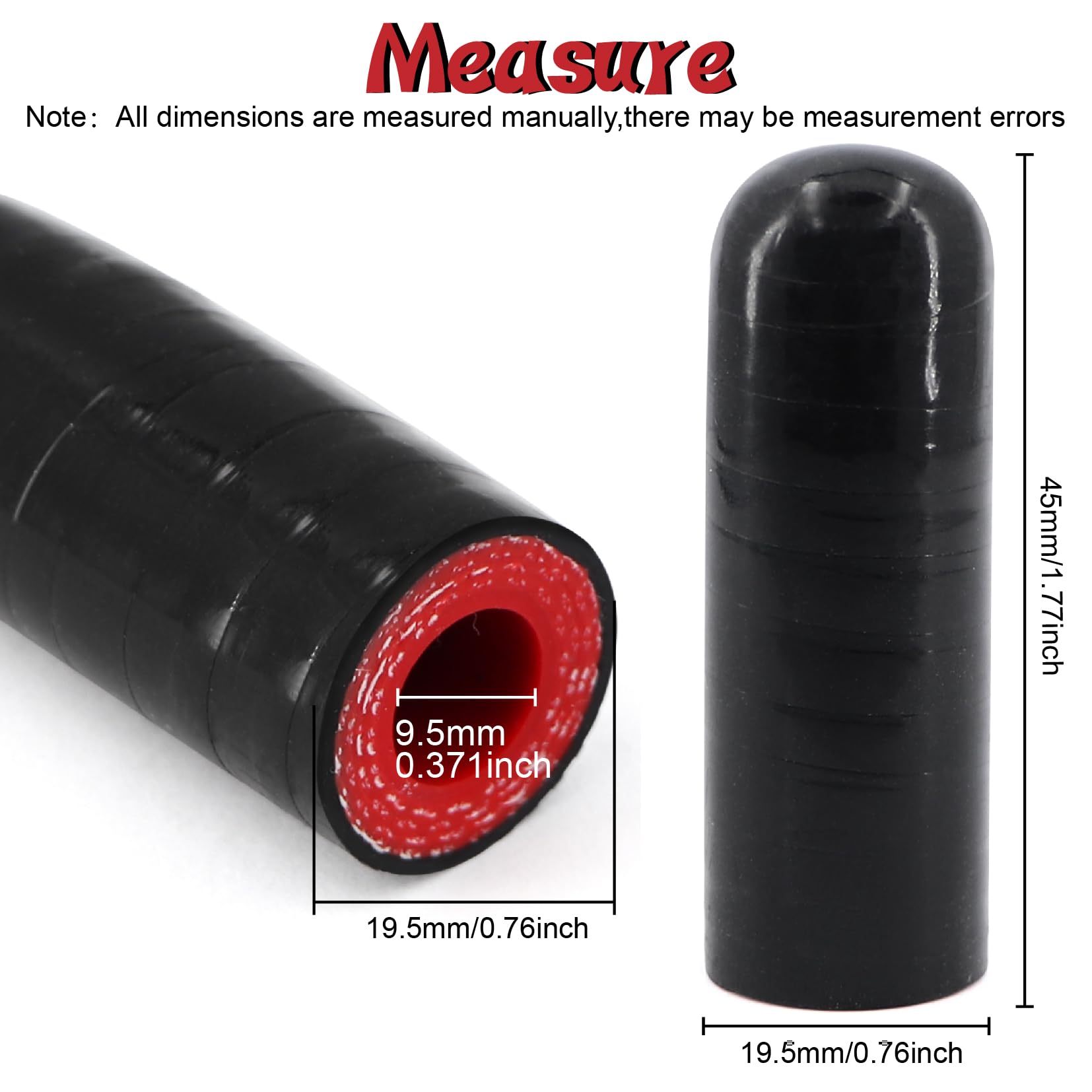 High Temperature 4-Ply Reinforced Silicone Hose Cap ID 3/8 Inch(9.5mm) Hose End Plug For Turbo Bypass Valve/Vacuum/Fix Leak/Thro